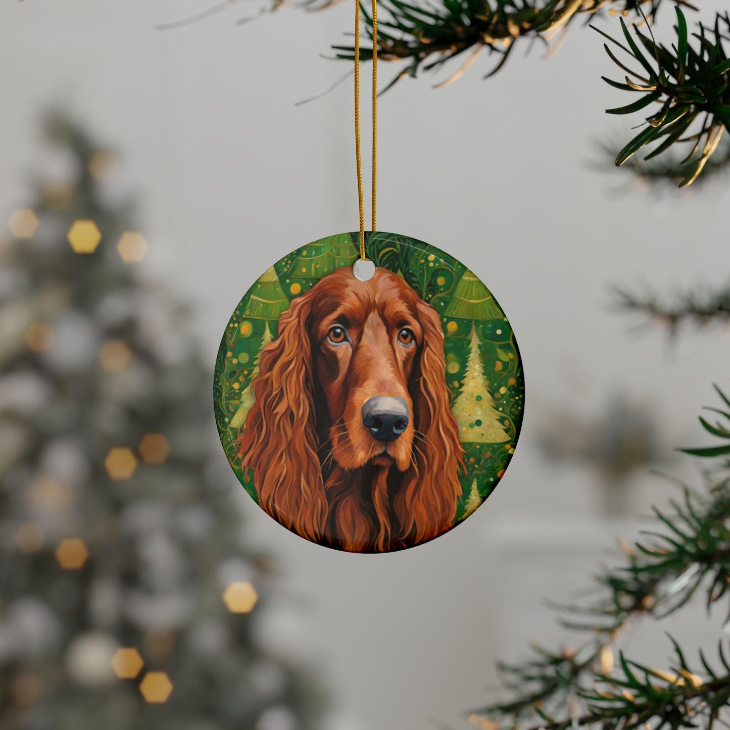 Irish Setter Christmas 3" Ceramic Ornaments, 2-Side Print, (1pc, 10pcs)