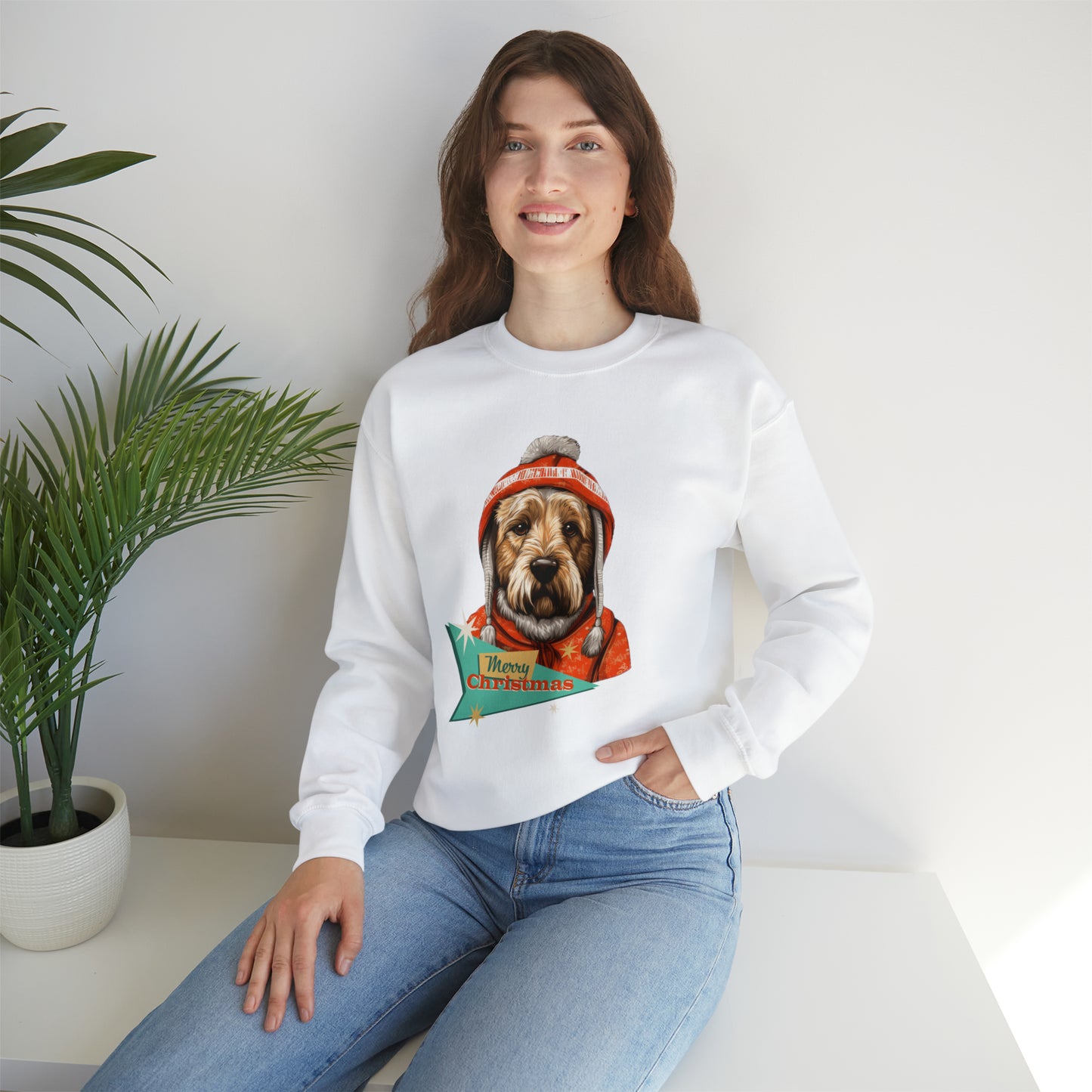 Soft Coated Wheaten Terrier Retro Merry Christmas Unisex Heavy Blend™ Crewneck Sweatshirt