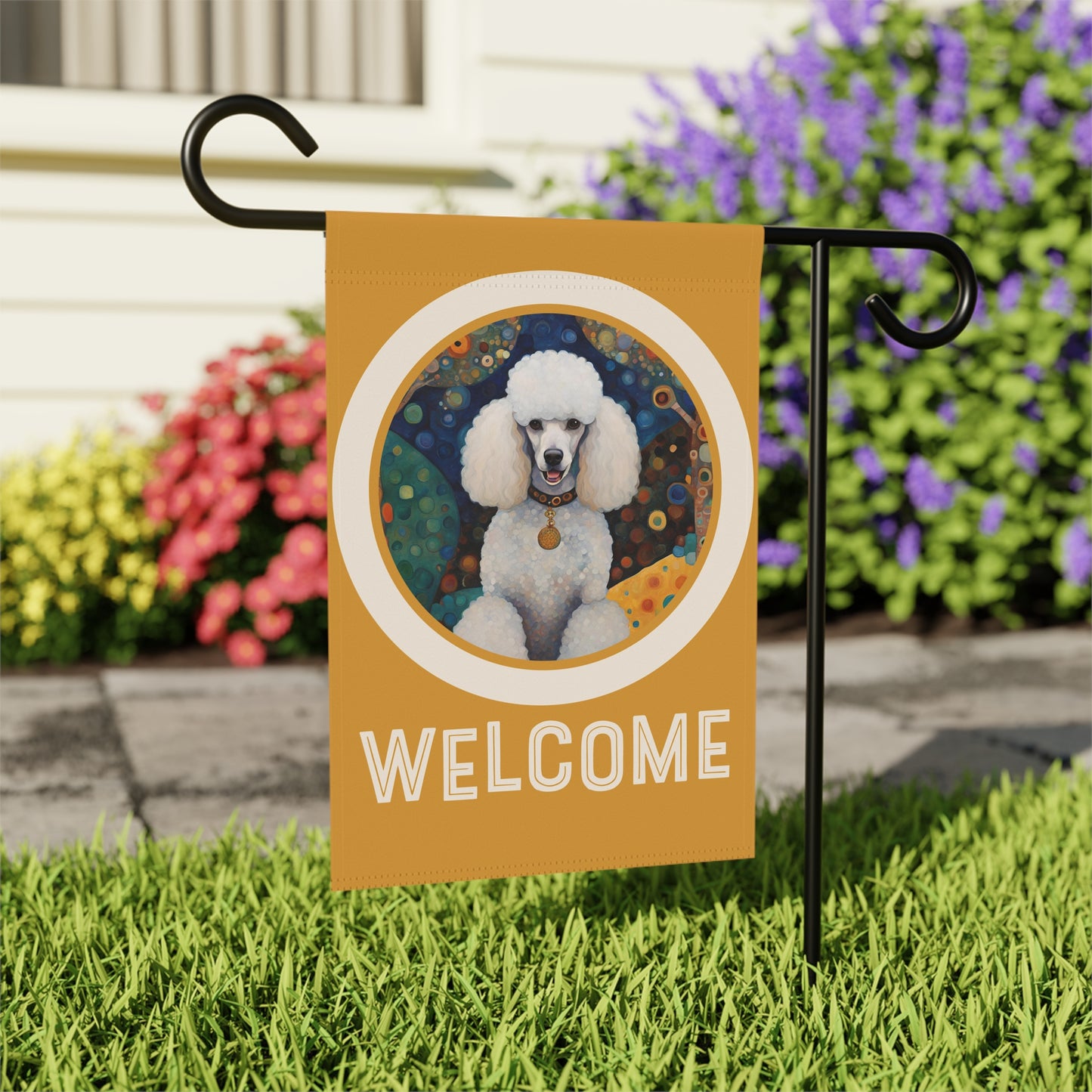 White Poodle Welcome 2-Sided Garden & House Flag/Banner