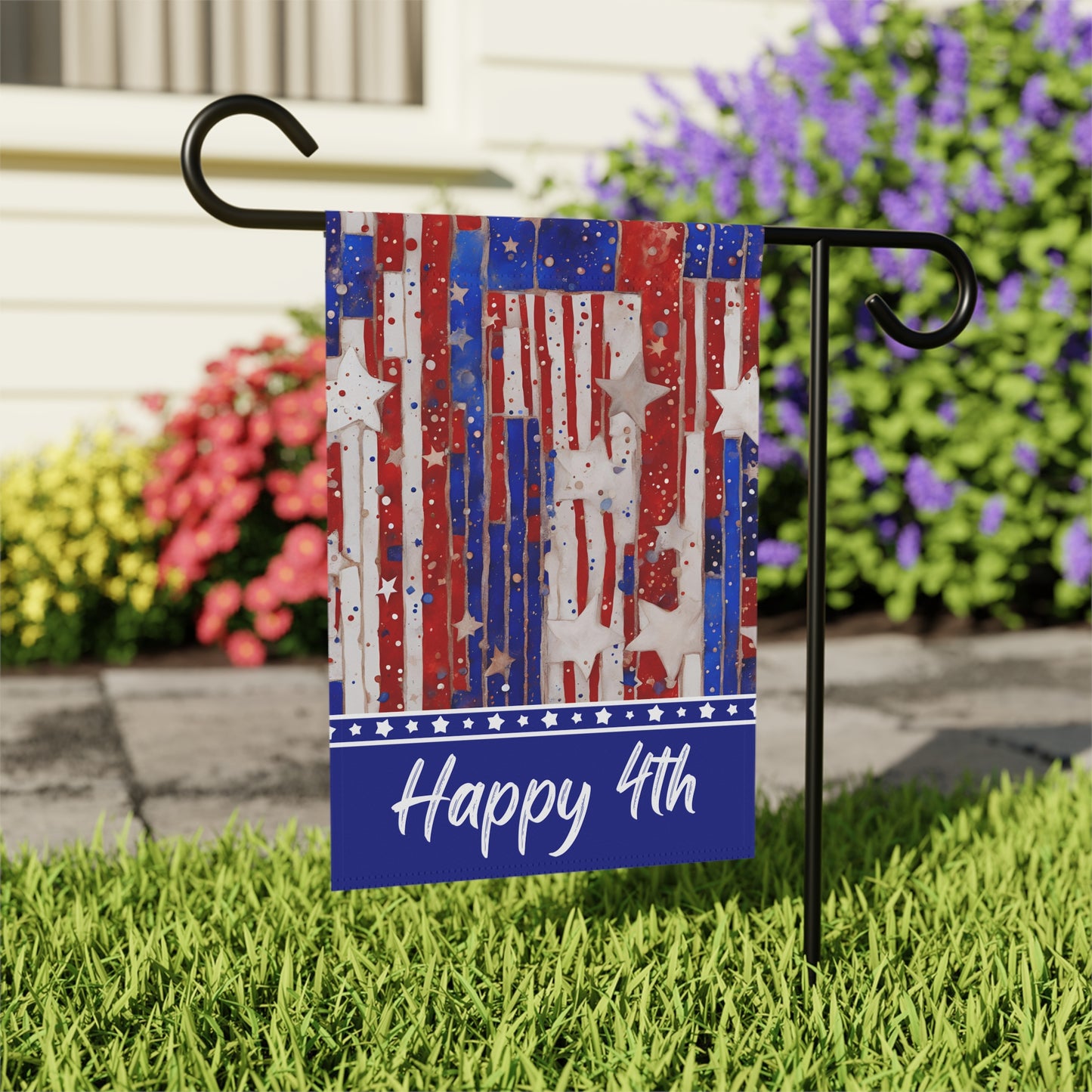 Happy 4th 2-Sided Garden & House Flag/Banner