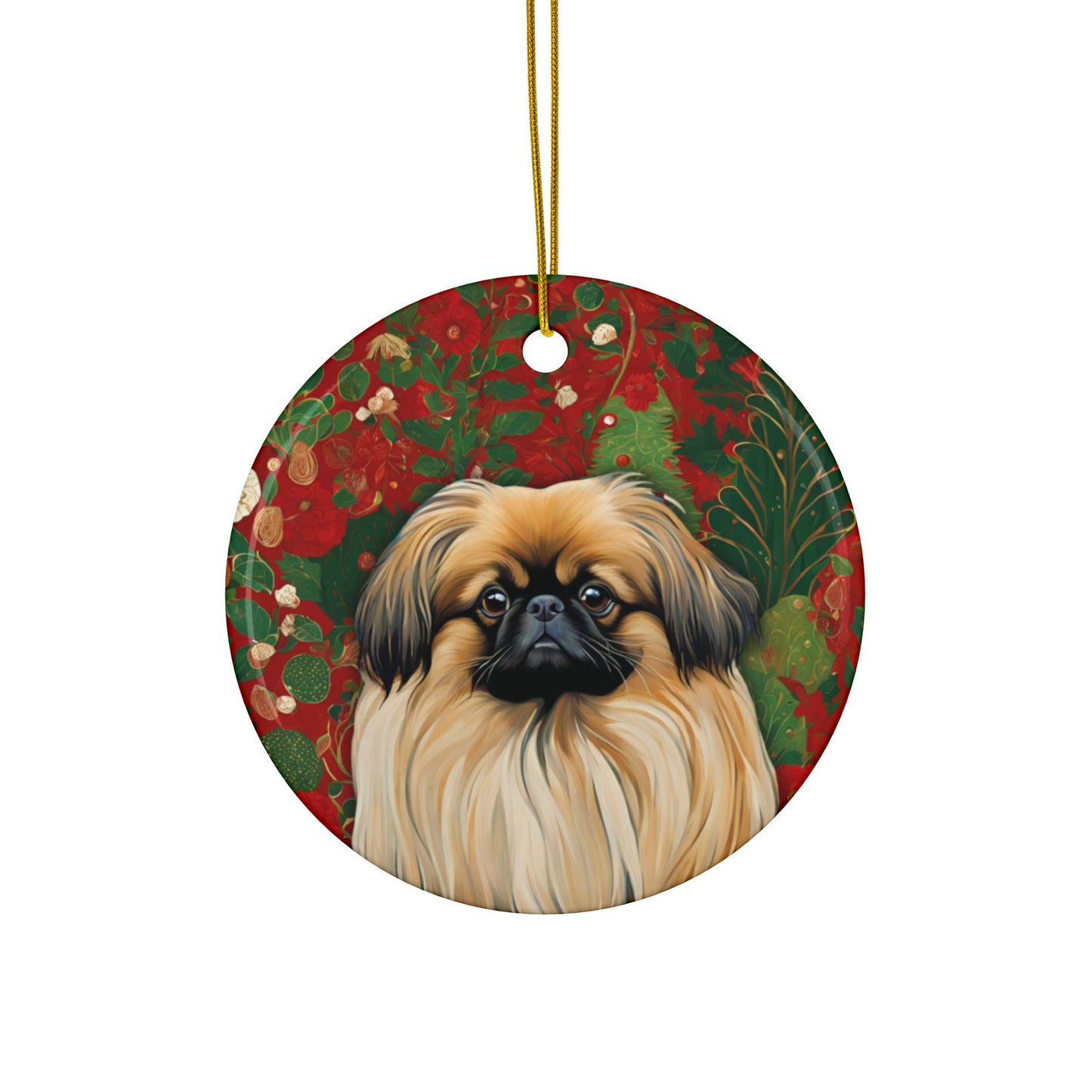 Pekingese Christmas 3" Ceramic Ornaments, 2-Side Print, (1pc, 10pcs)