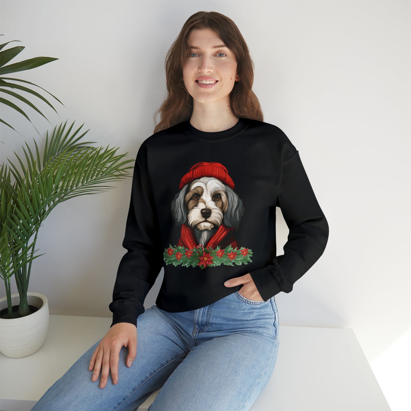 Havanese in Hat & Scarf Christmas Unisex Heavy Blend™ Crewneck Sweatshirt