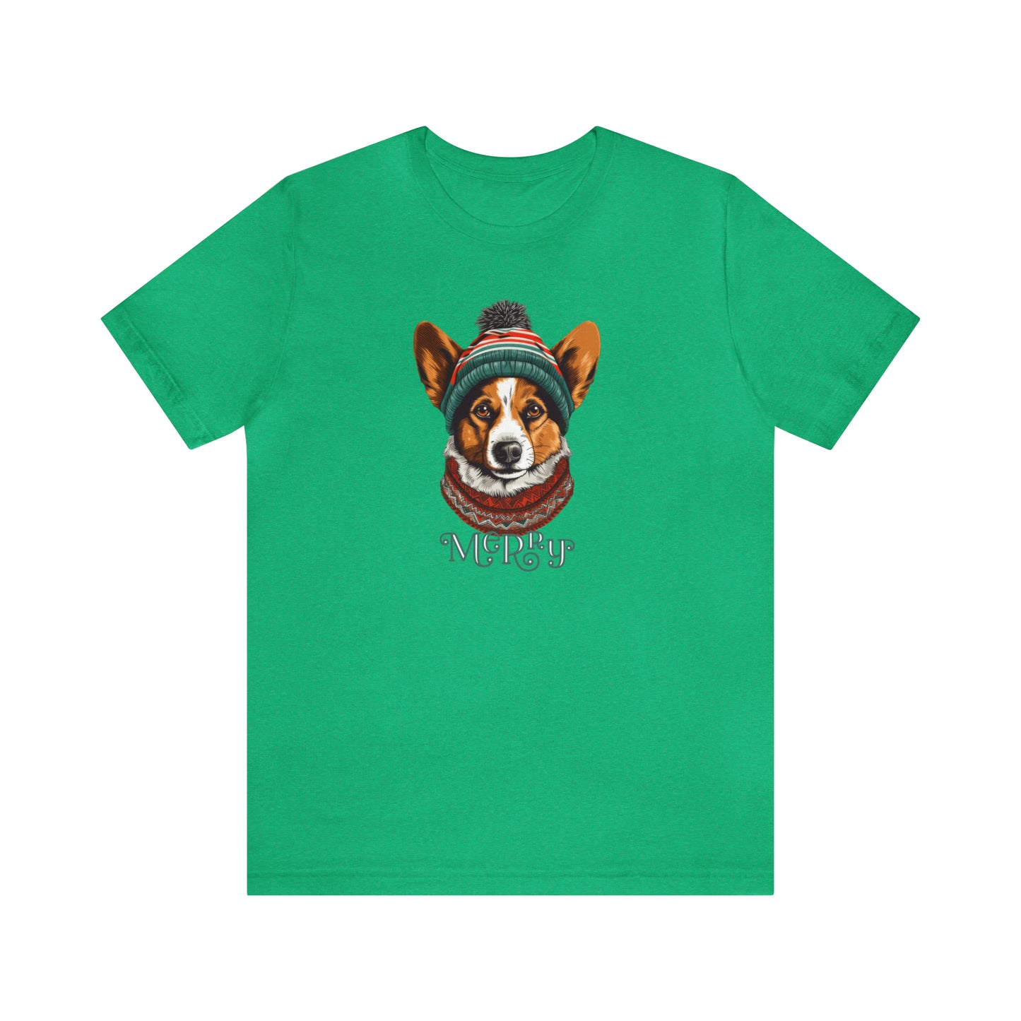 Merry Corgi in Hat & Scarf Unisex Jersey Short Sleeve Tee