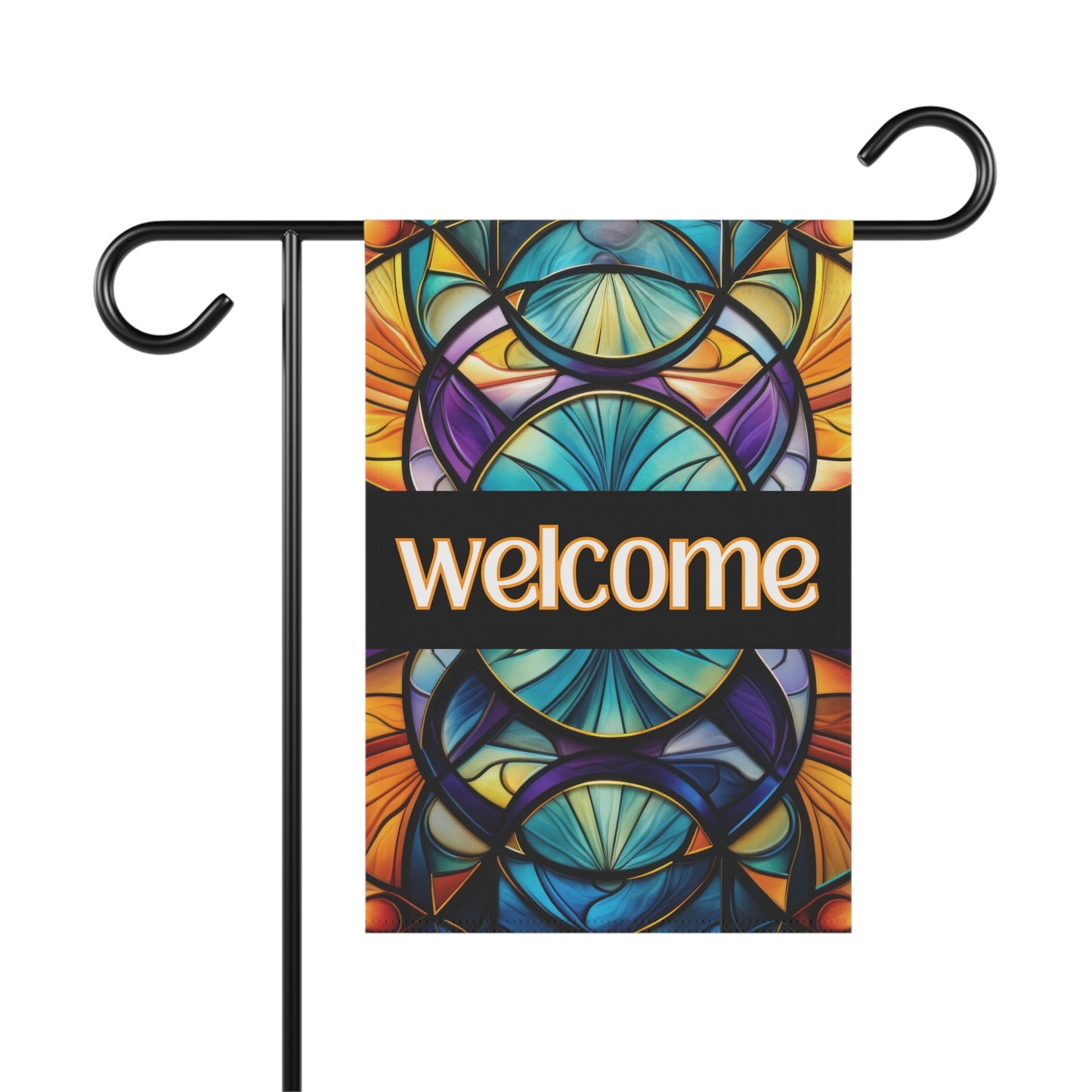 Welcome Stained Glass 2-Sided Garden & House Flag/Banner