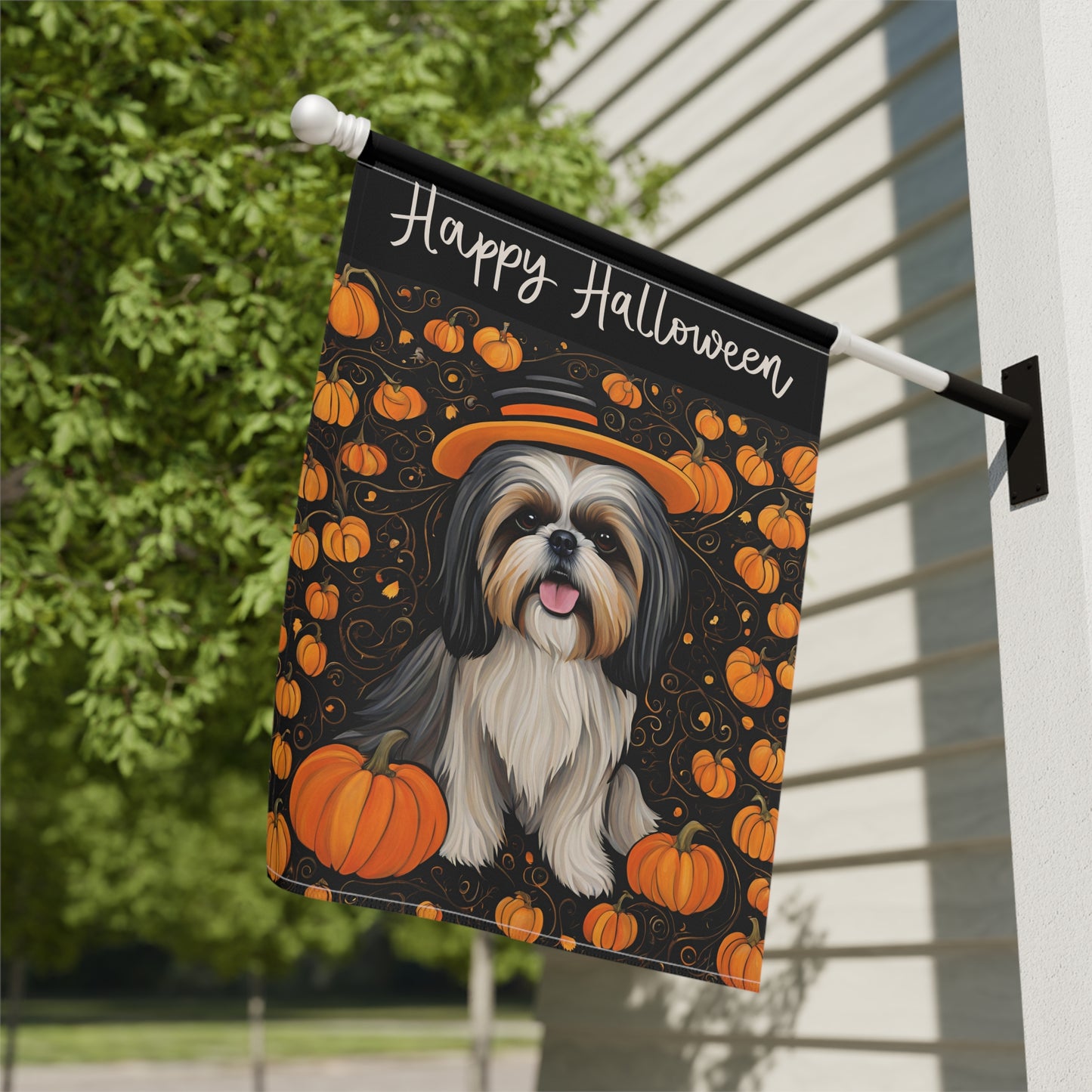 Shih Tzu Happy Halloween 2-Sided Garden & House Flag/Banner