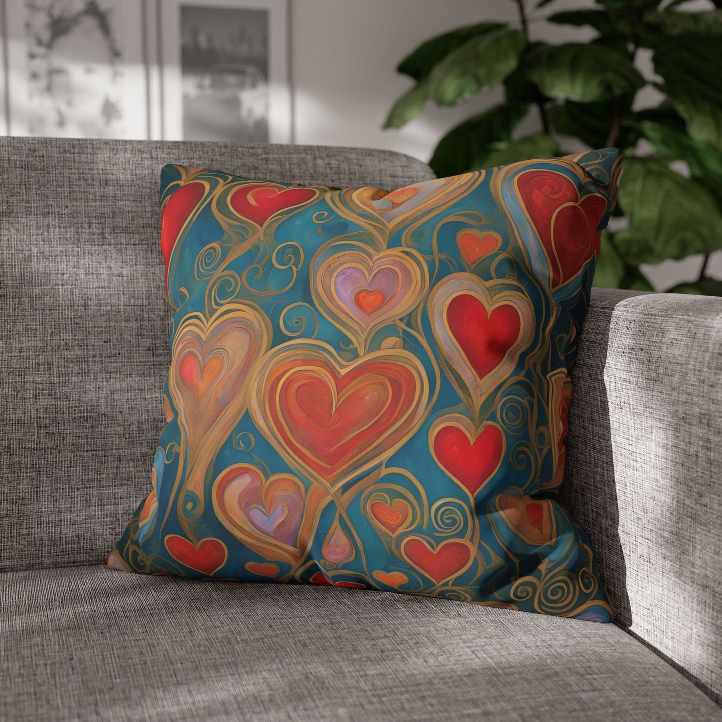 Many Hearts Square Poly Canvas Pillowcase