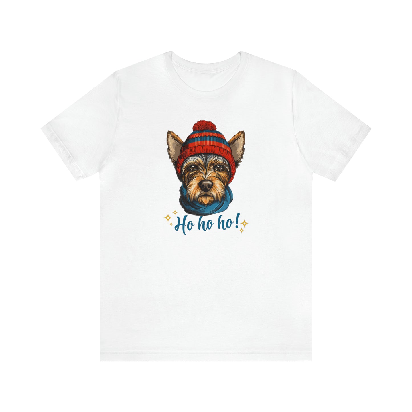 Scottish Terrier in Hat & Scarf Ho Ho Ho Unisex Jersey Short Sleeve Tee