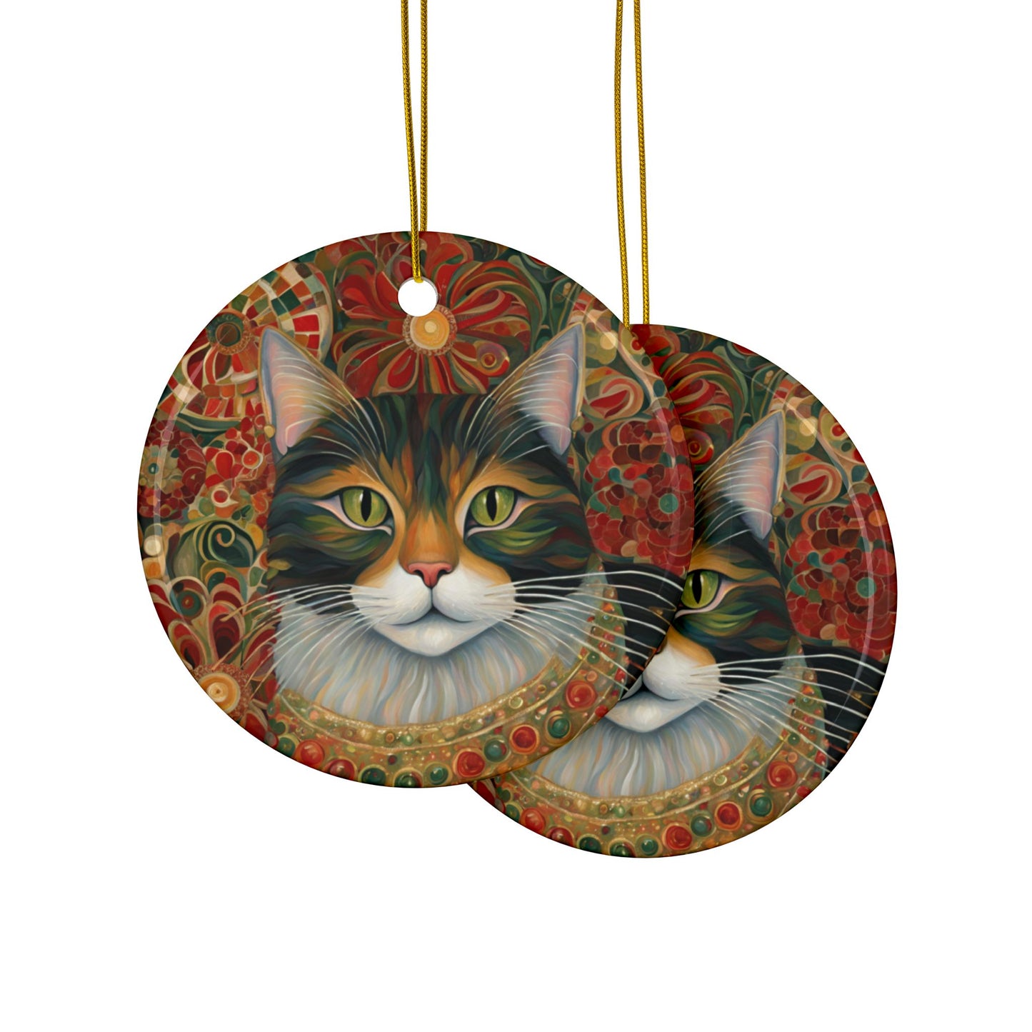 Christmas Cat 3" Ceramic Ornaments, 2-Side Print, (1pc, 10pcs)