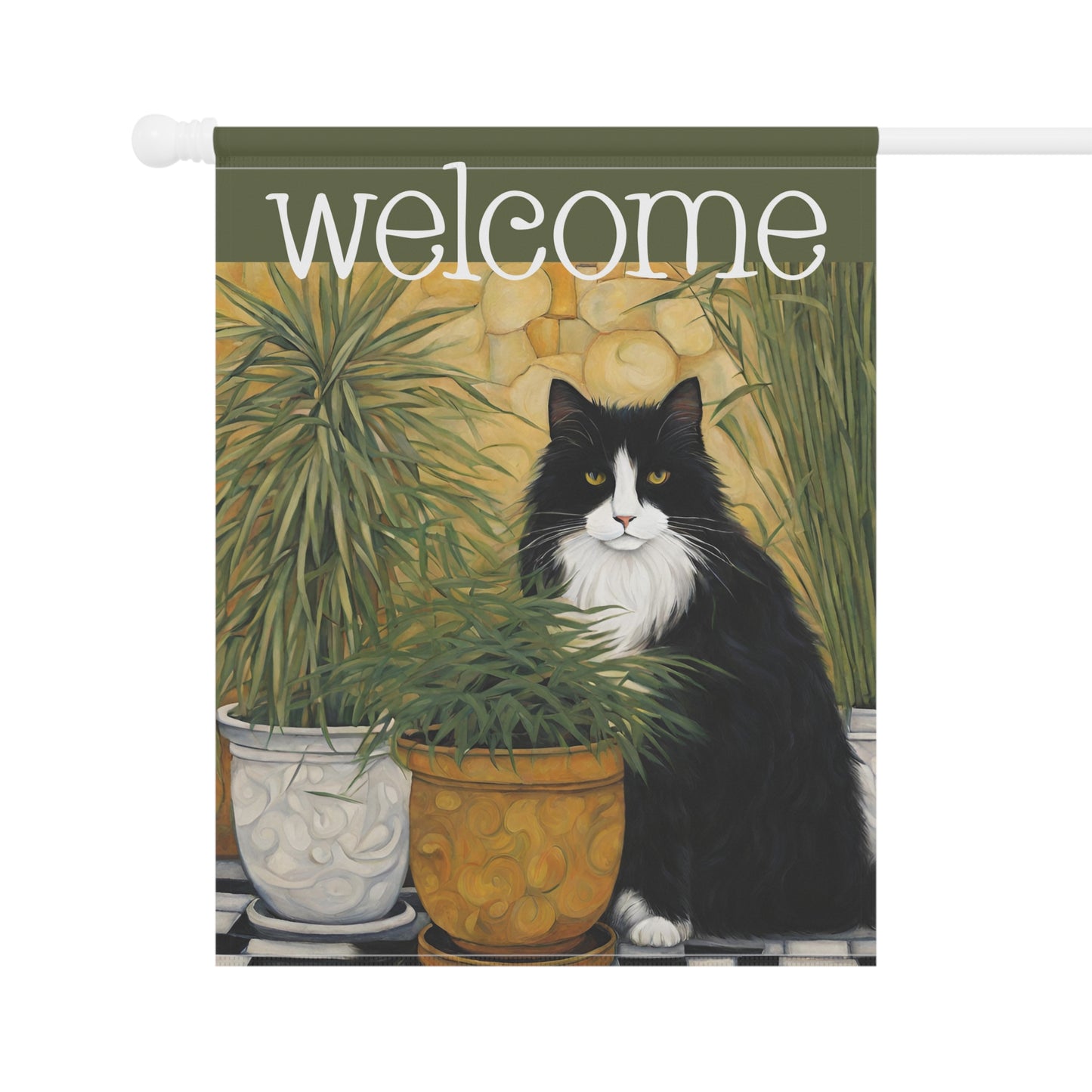 Cat Sitting Welcome 2-Sided Garden & House Flag/Banner