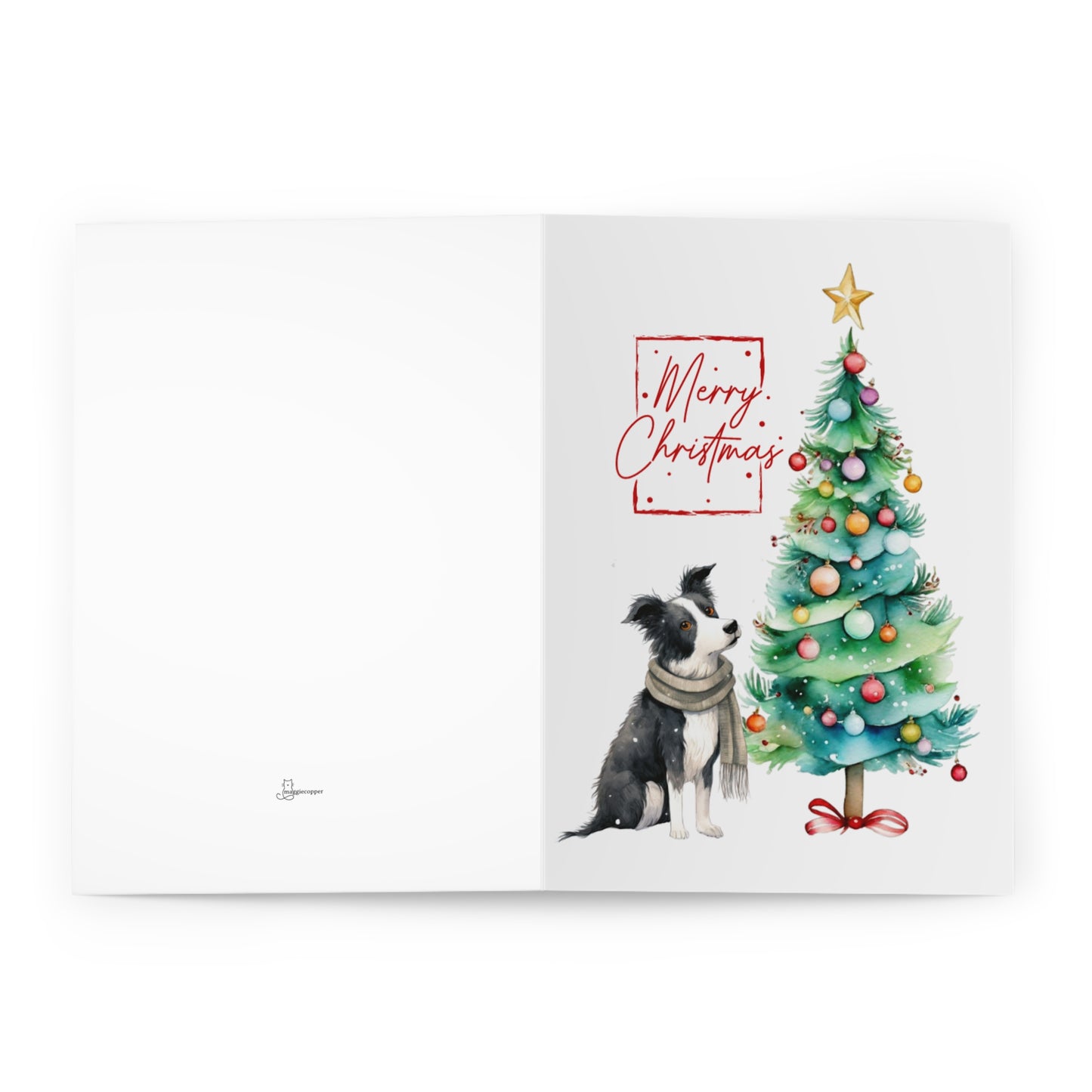 Border Collie Merry Christmas Tree Cards (5 Pack Blank Inside)