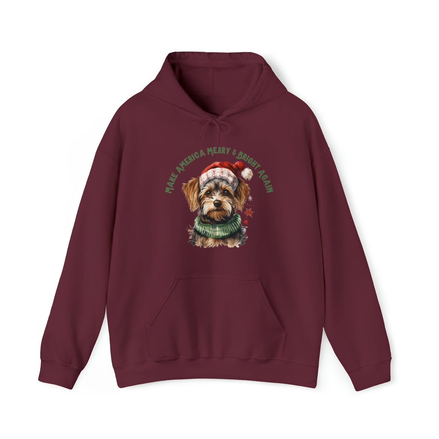 Merry & Bright Again Dog in Santa Hat Unisex Heavy Blend™ Hooded Sweatshirt