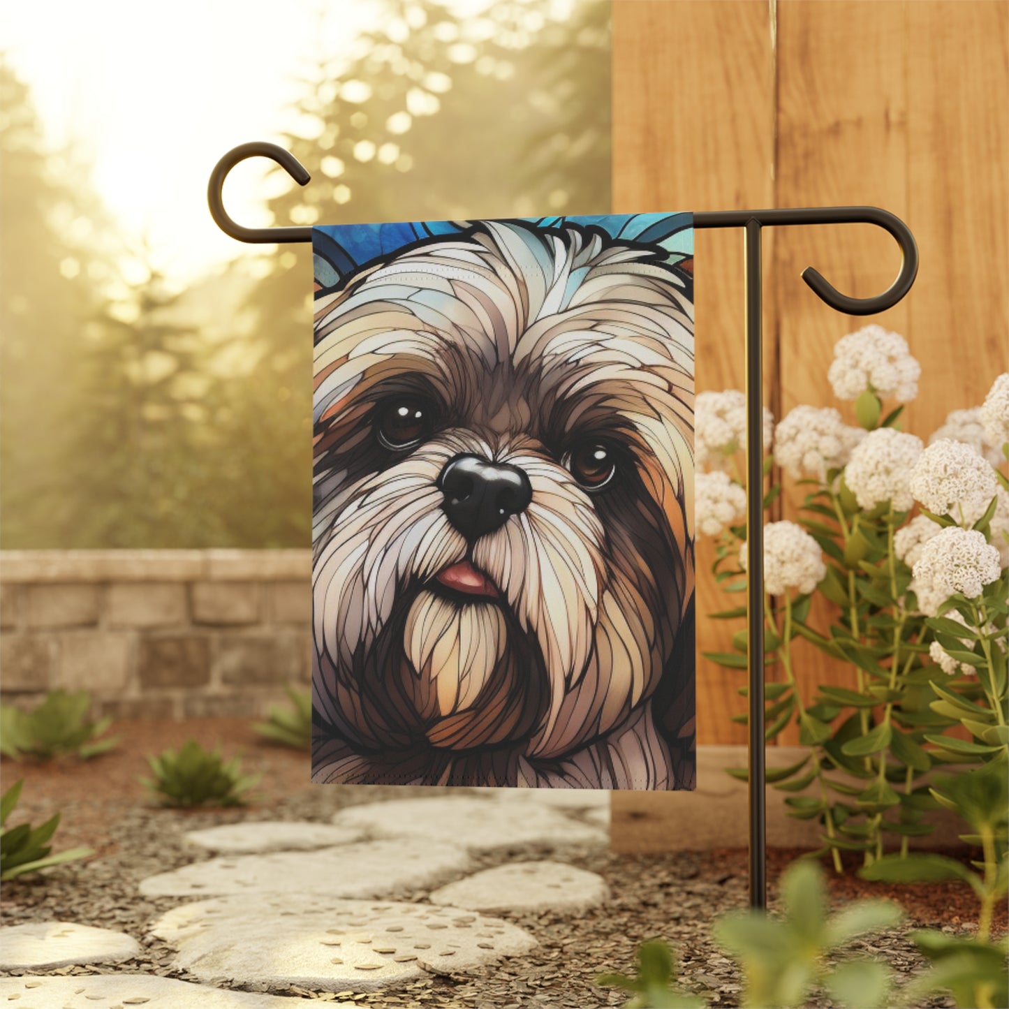 Lhasa Apso Stained Glass Look 2-Sided Garden & House Flag/Banner