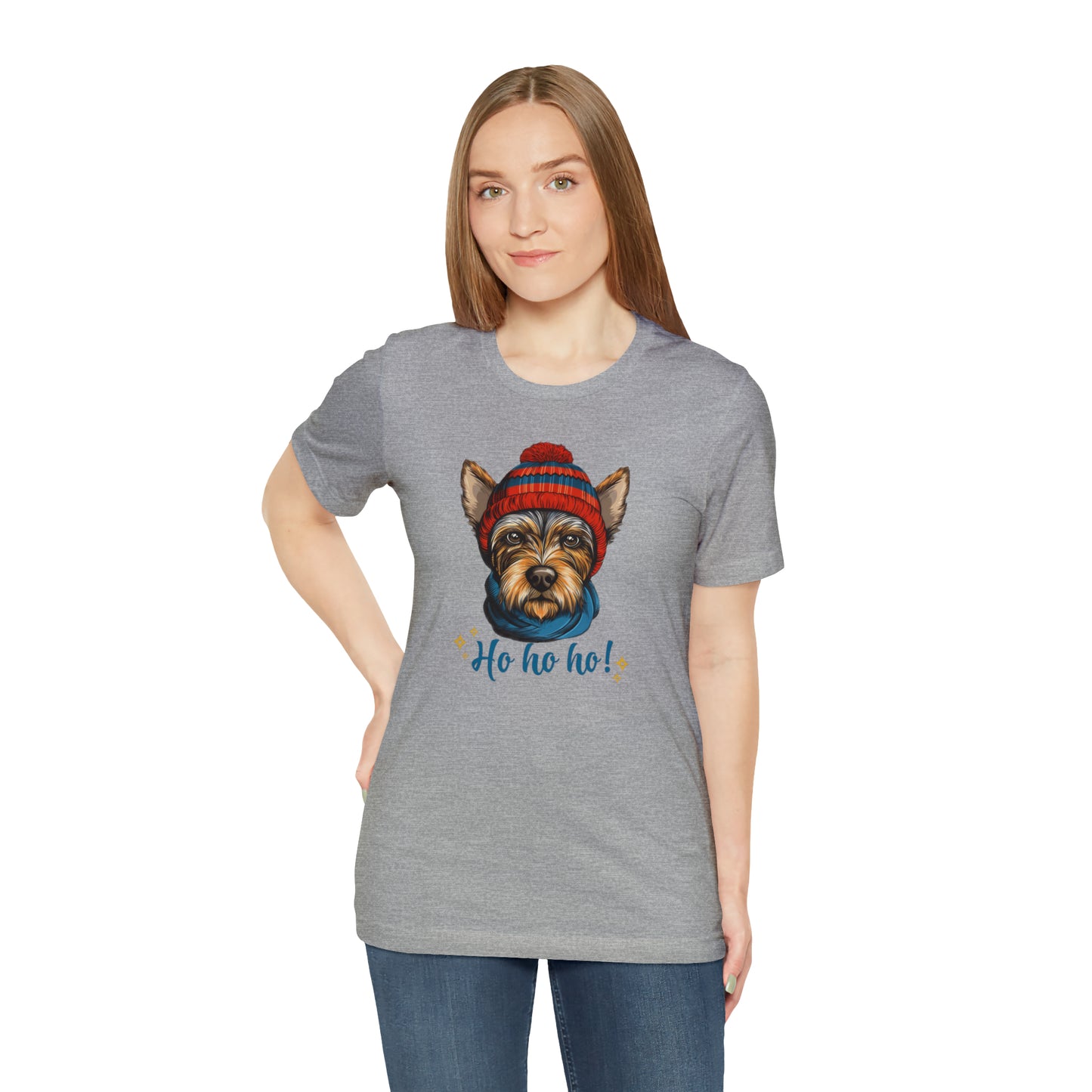 Scottish Terrier in Hat & Scarf Ho Ho Ho Unisex Jersey Short Sleeve Tee