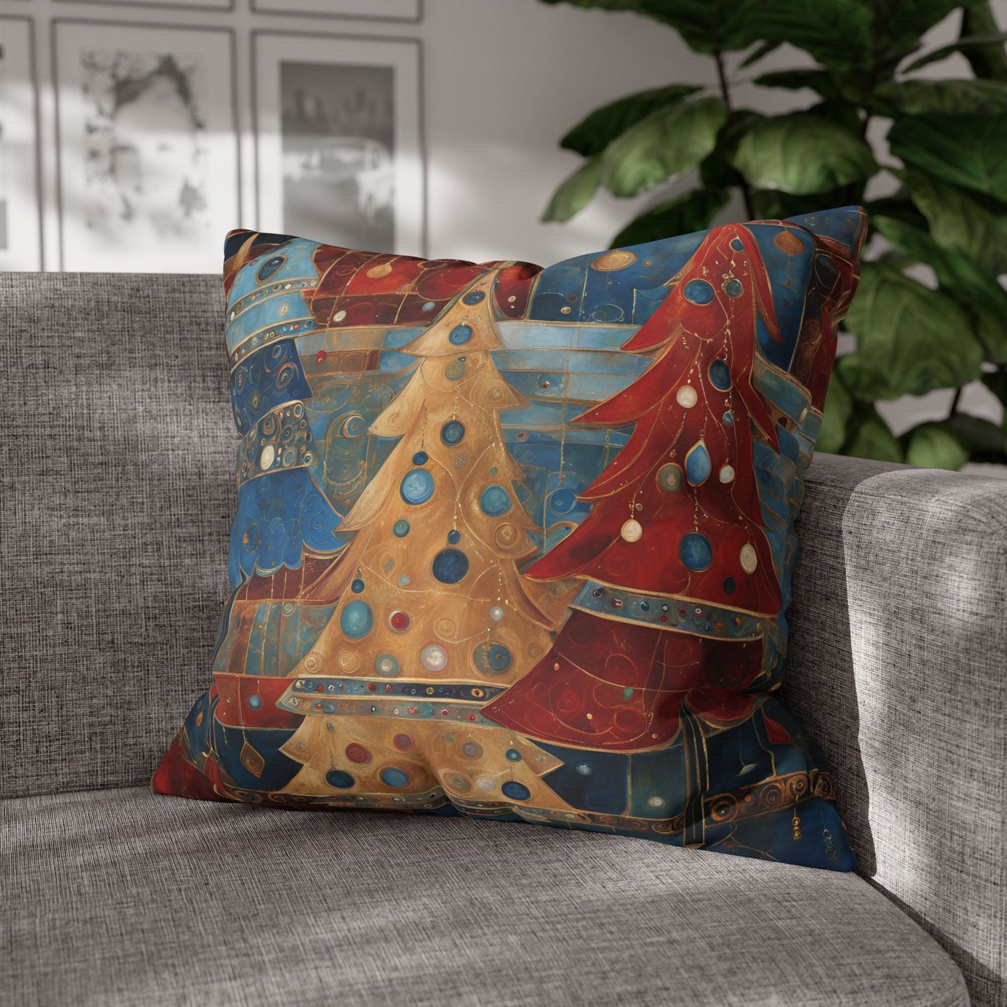 Americana Christmas Square Poly Canvas Pillowcase