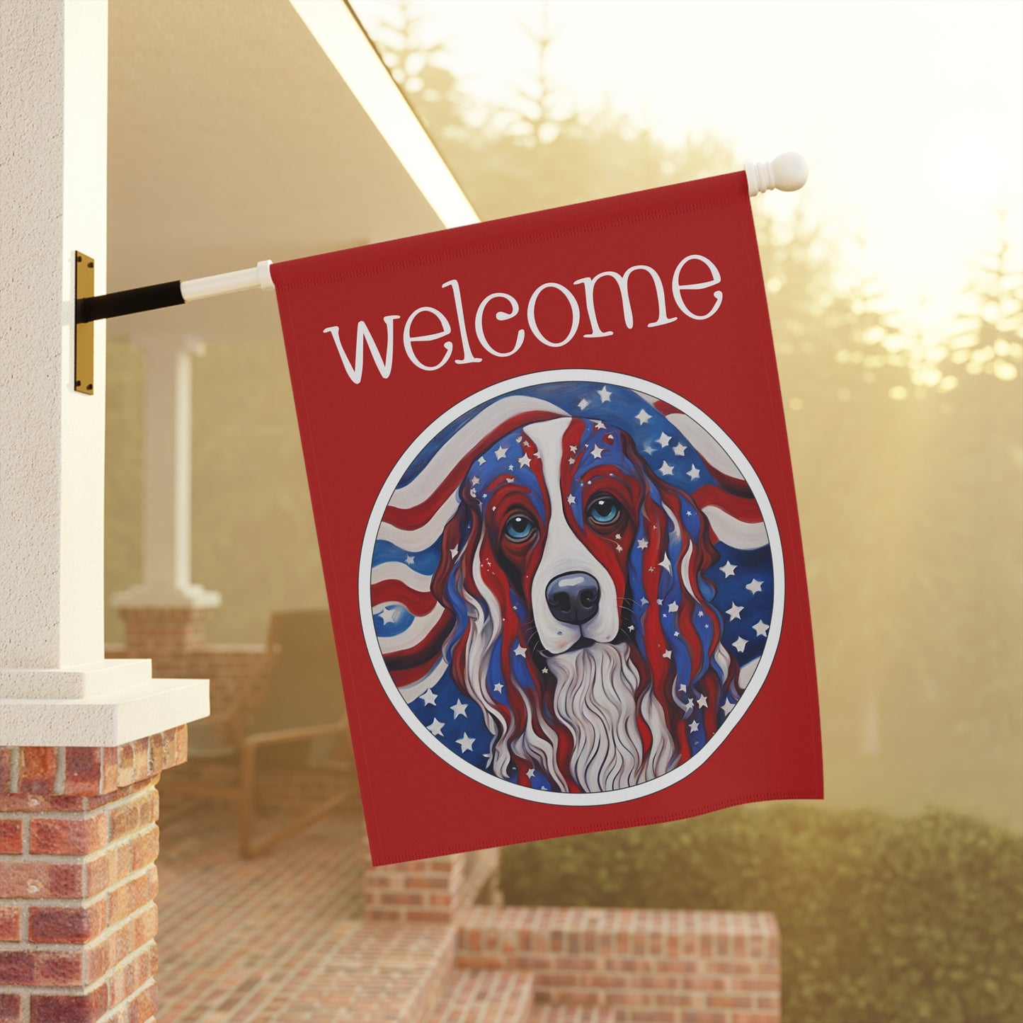 Patriotic Dog Welcome 2-Sided Garden & House Flag/Banner