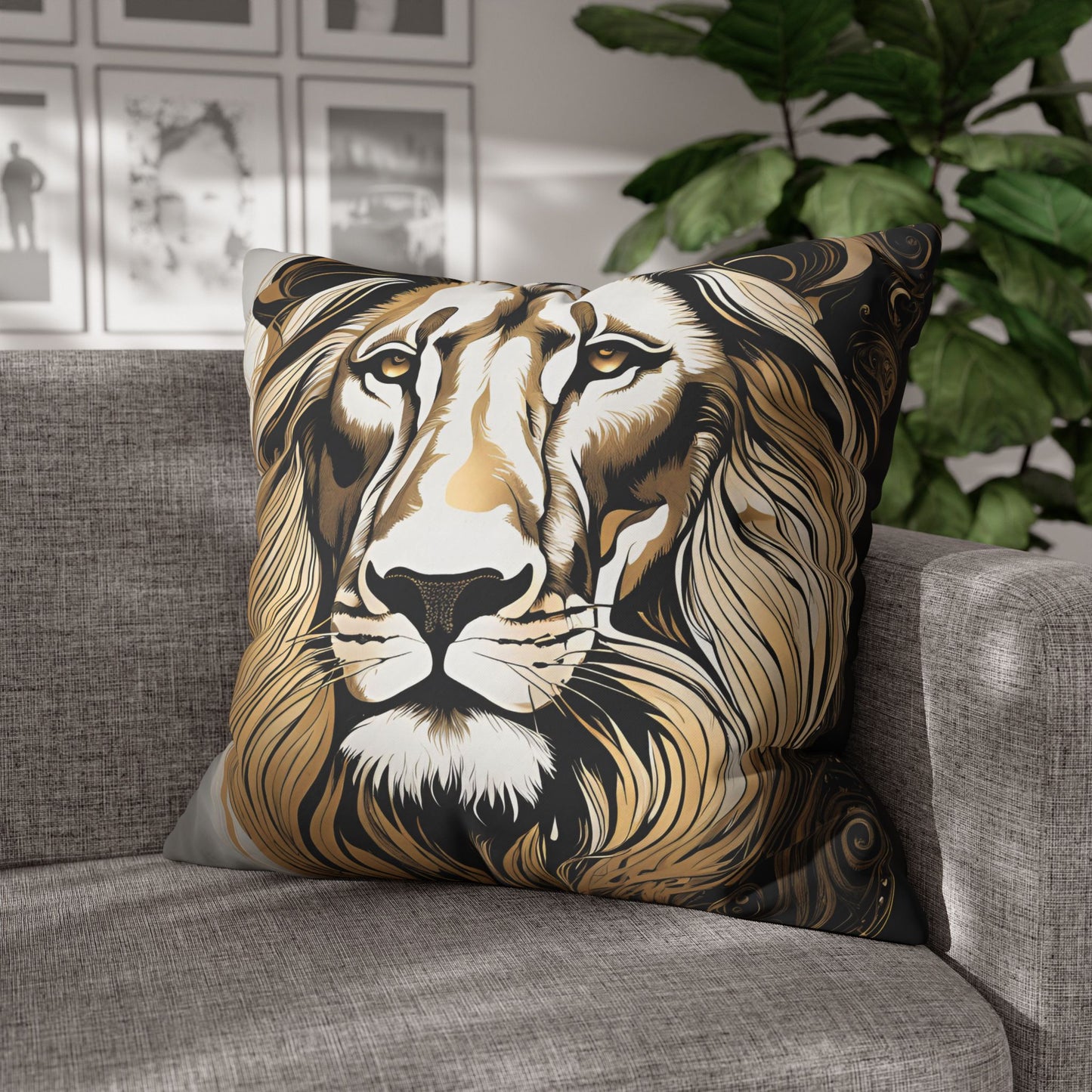 Lion Square Poly Canvas Pillowcase