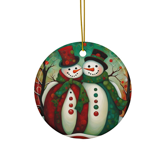 Mr. & Mrs. Snowman 3" Ceramic Ornaments, 2-Side Print, (1pc, 10pcs)