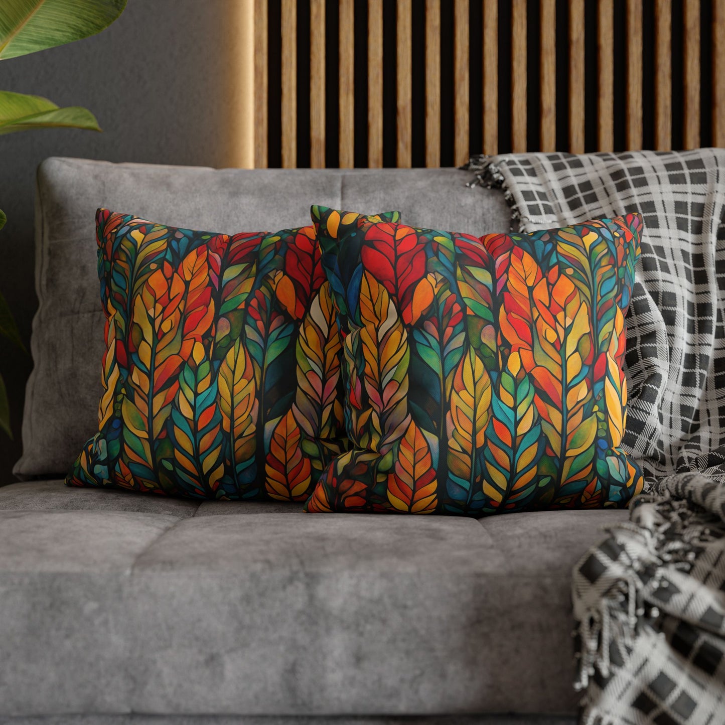 Feathered Foliage Square Poly Canvas Pillowcase