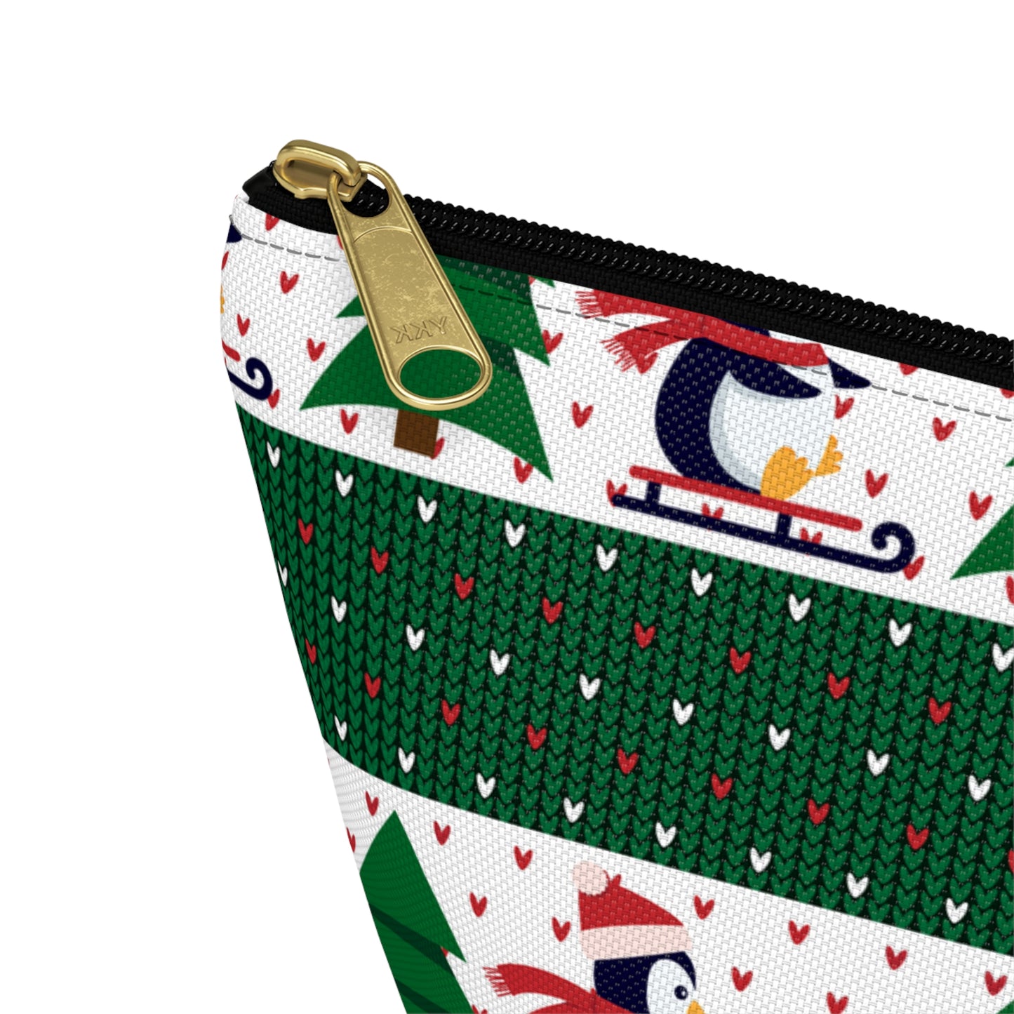 Sledding Penguins Green Plaid Accessory Pouch w T-bottom