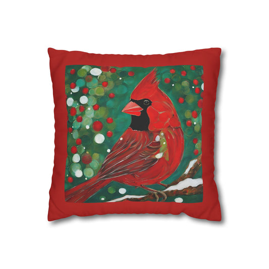 Bright Cardinal Square Poly Canvas Pillowcase