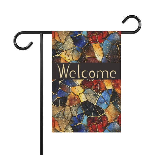 Rich Colors Stained Glass Welcome 2-Sided Garden & House Banner