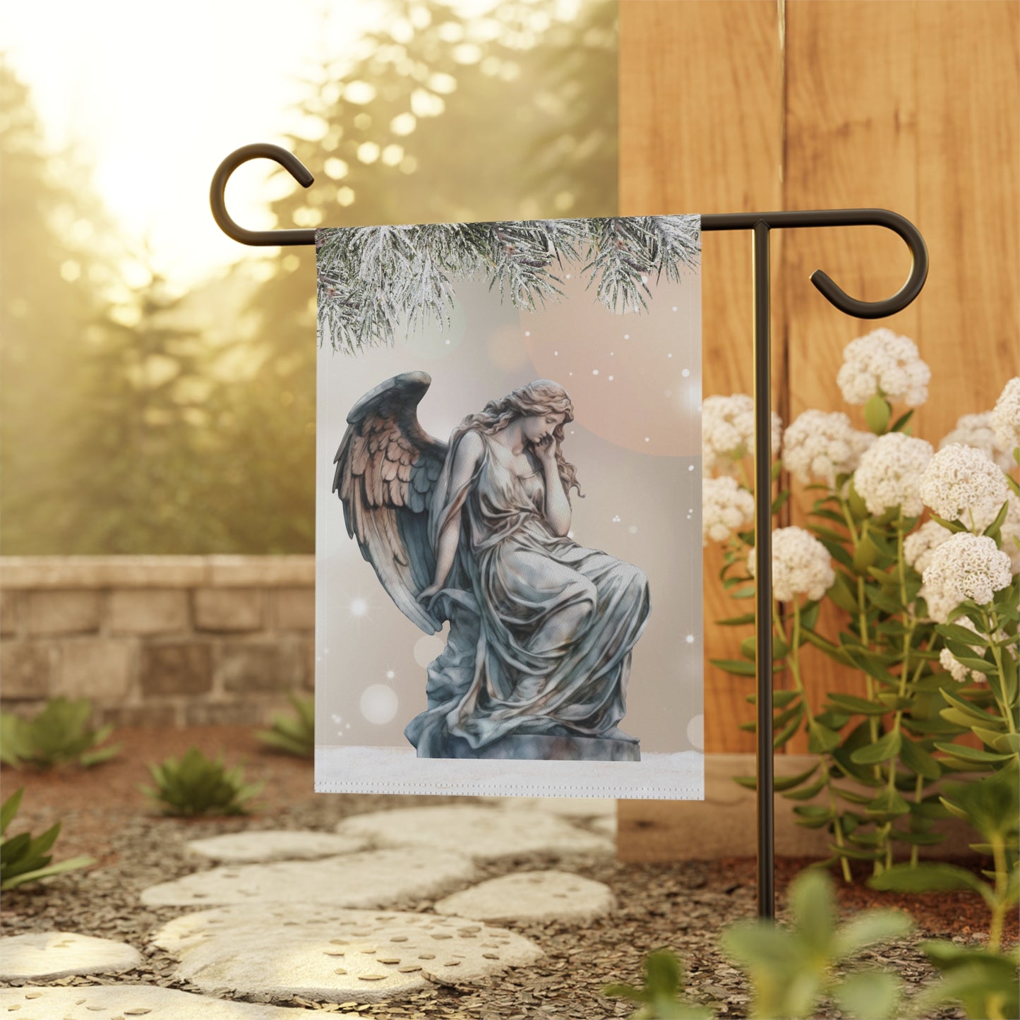 Angel Statue in Snow 2-Sided Garden & House Banner