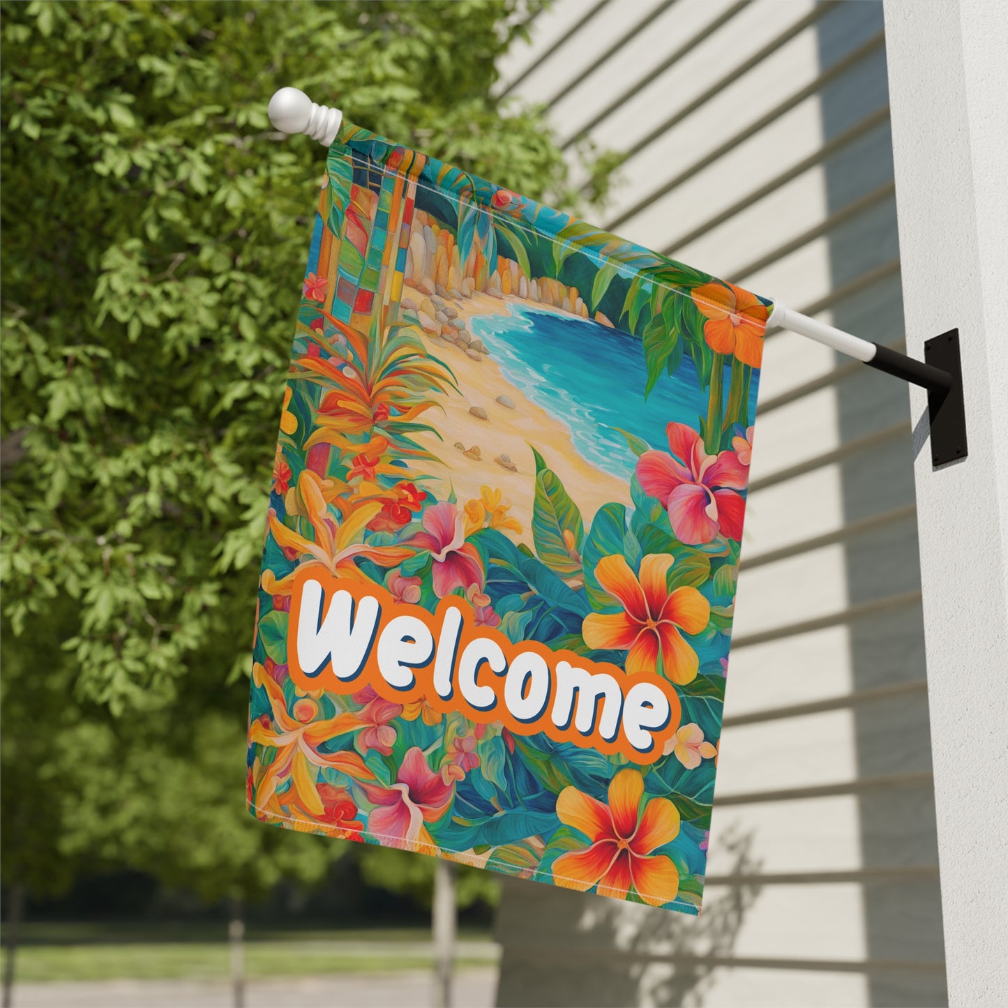 Paradise Found Welcome 2-Sided Garden & House Flag/Banner