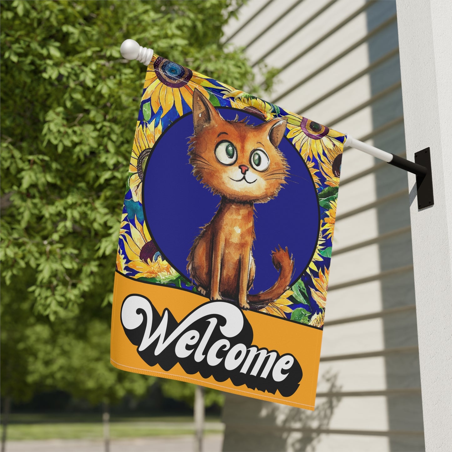 Curious Cat Welcome 2-Sided Garden & House Flag/Banner