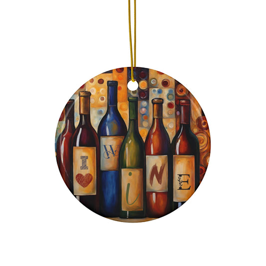 I Love Wine 3" Ceramic Ornaments, 2-Side Print, (1pc, 10pcs)