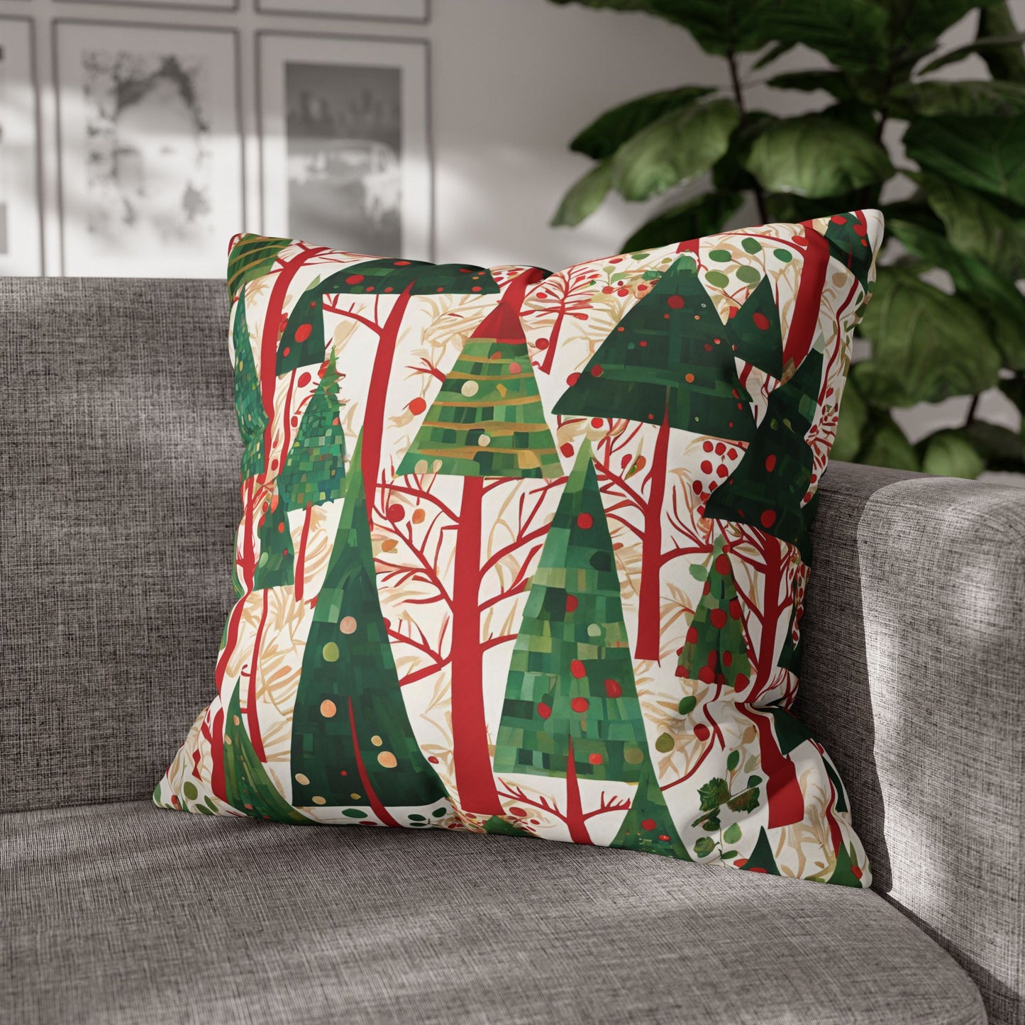 Modern Christmas Trees Square Poly Canvas Pillowcase