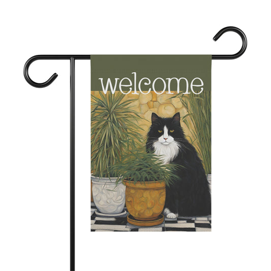 Cat Sitting Welcome 2-Sided Garden & House Flag/Banner