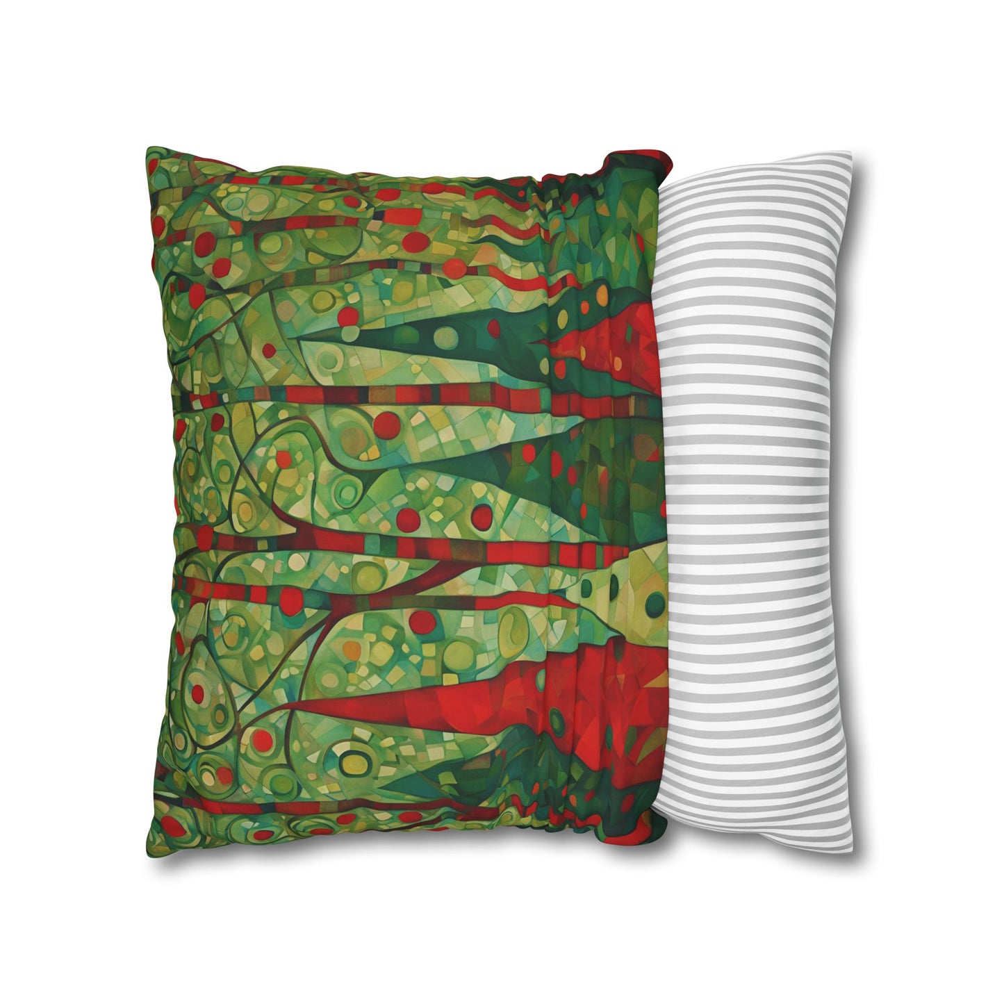 Klimt Style Christmas Trees Square Poly Canvas Pillowcase