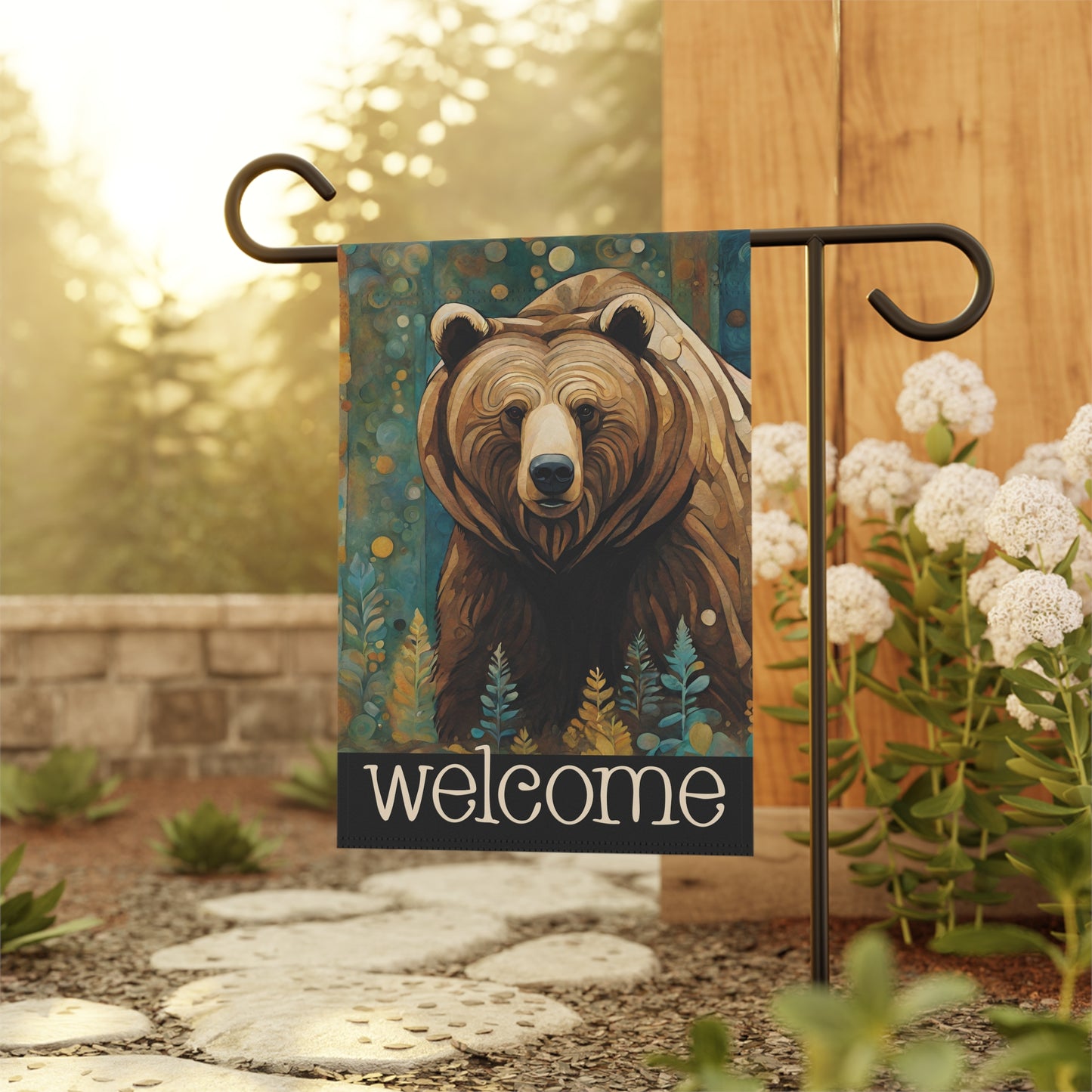 Mountain Forest Grizzly Welcome 2-Sided Garden & House Flag/Banner