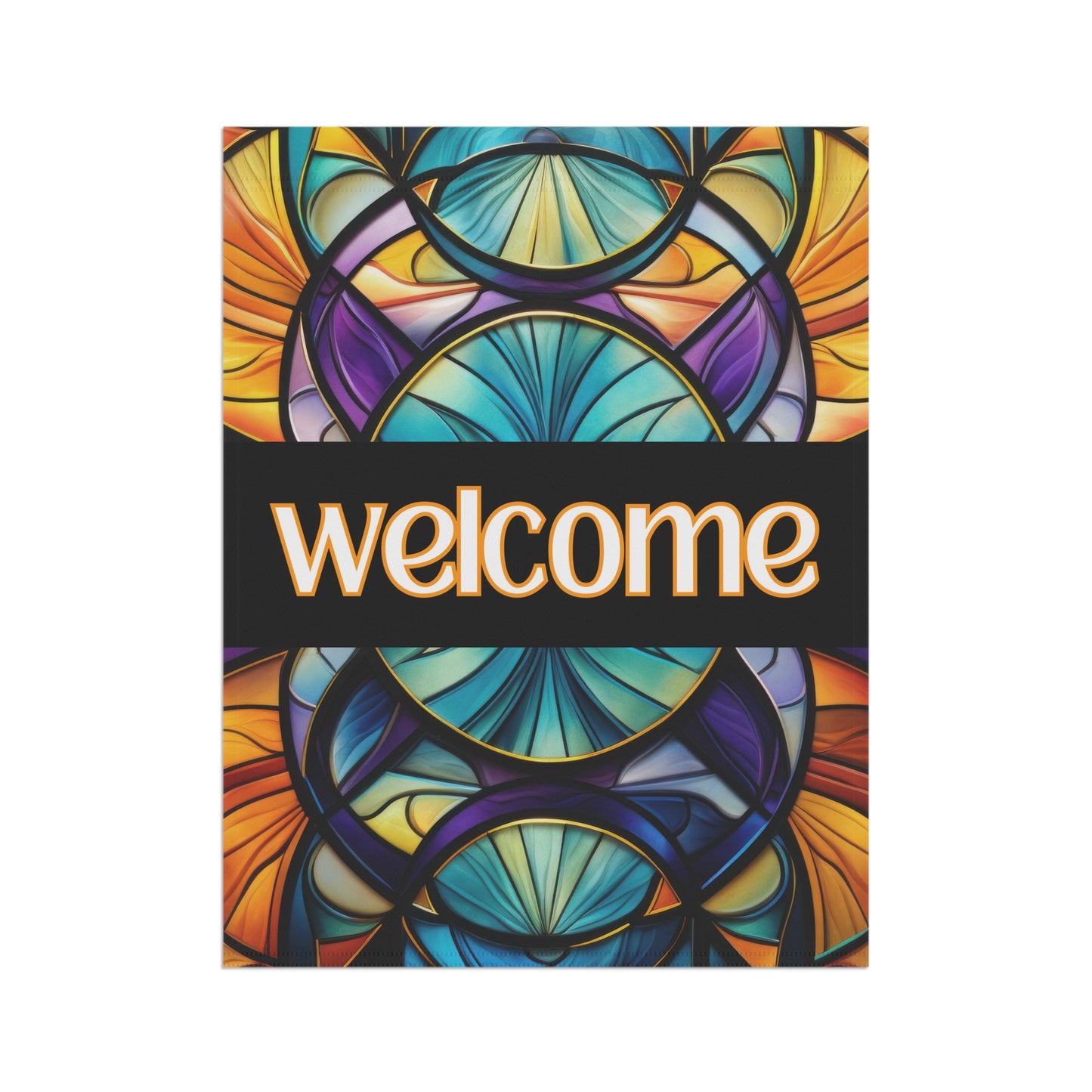 Welcome Stained Glass 2-Sided Garden & House Flag/Banner