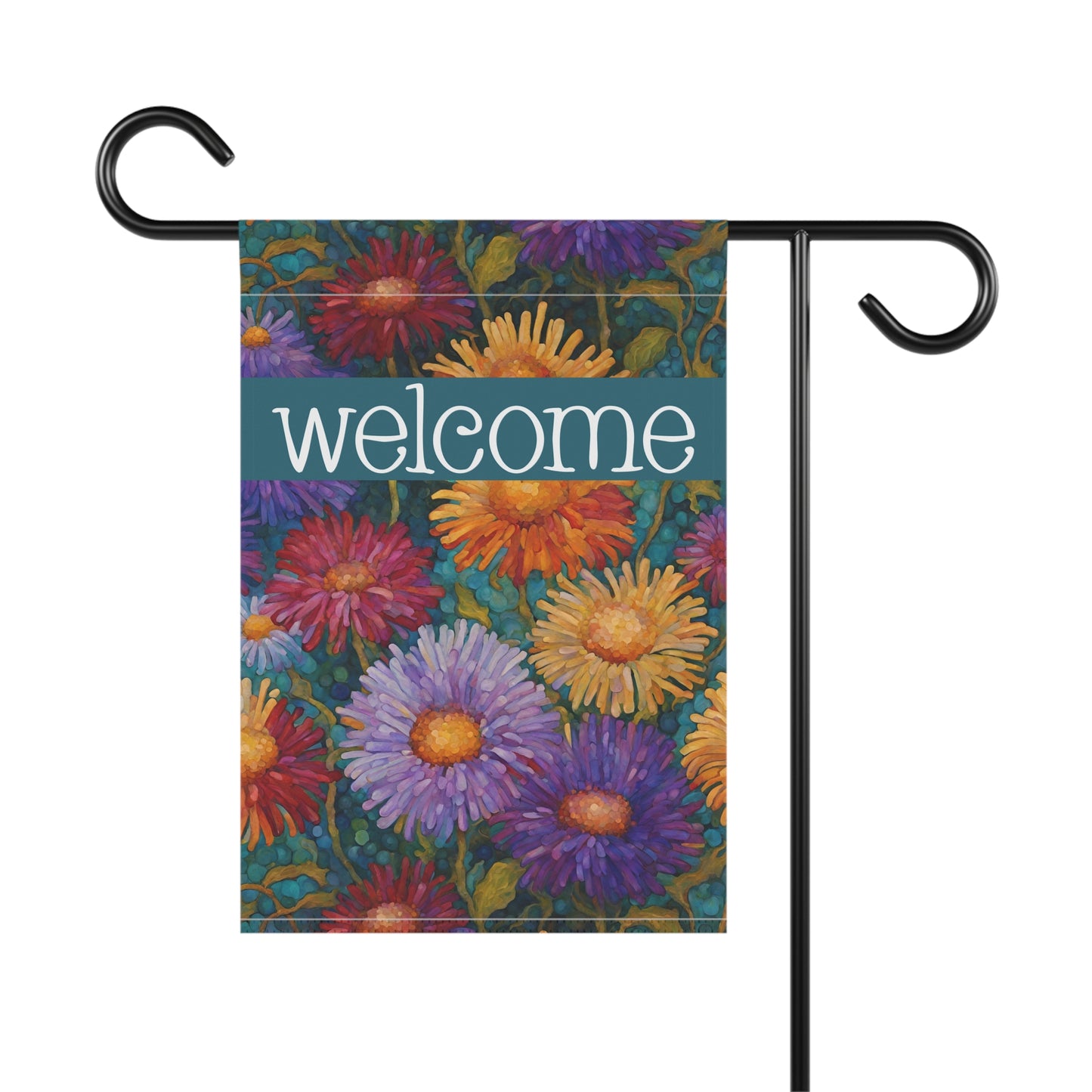 Colorful Asters Welcome 2-Sided Garden & House Flag/Banner