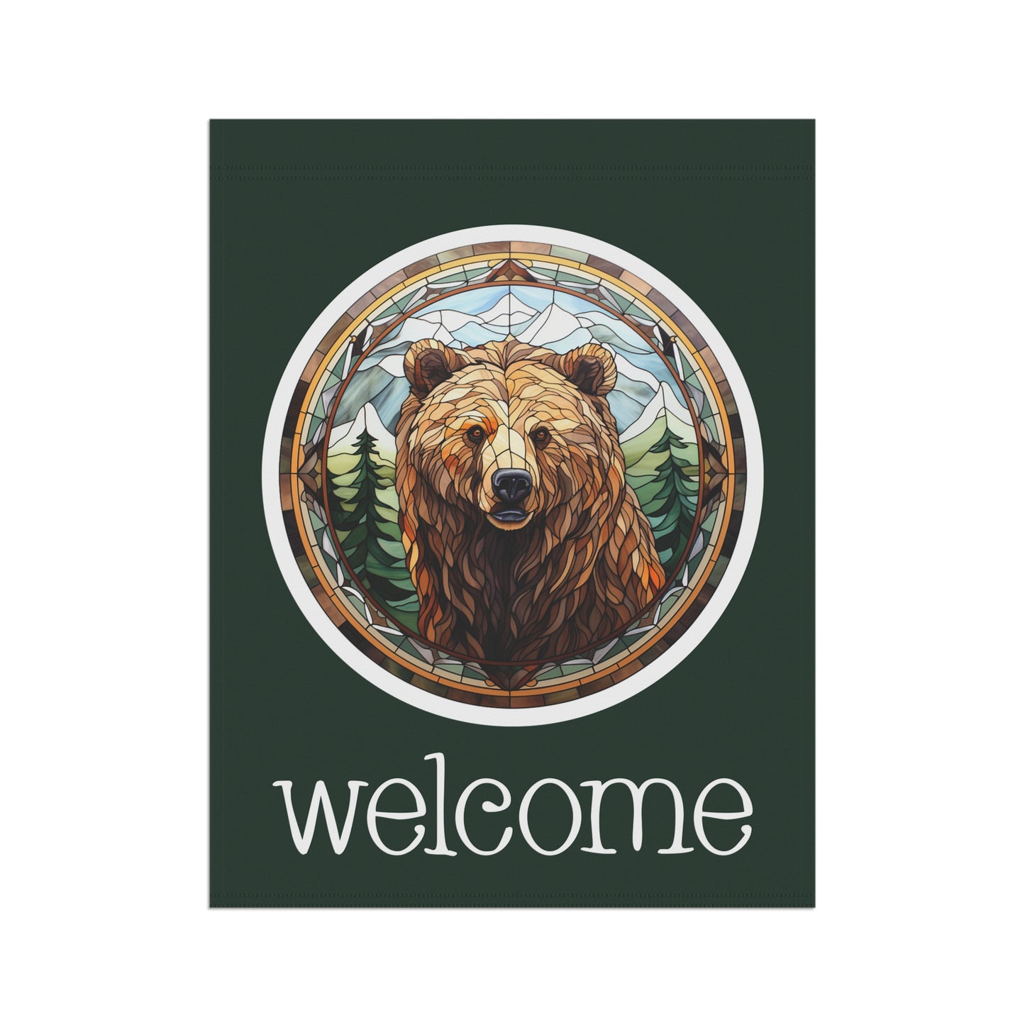 Grizzly Bear on Green Welcome 2-Sided Garden & House Flag/Banner