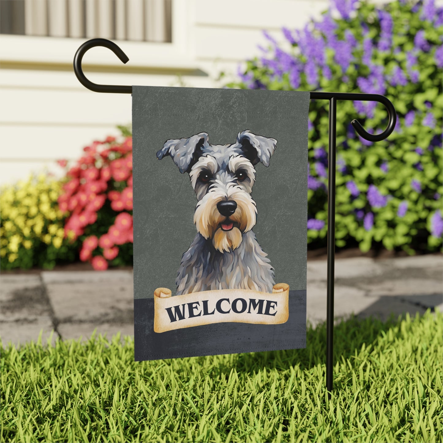 Miniature Schnauzer Welcome 2-Sided Garden & House Flag/Banner