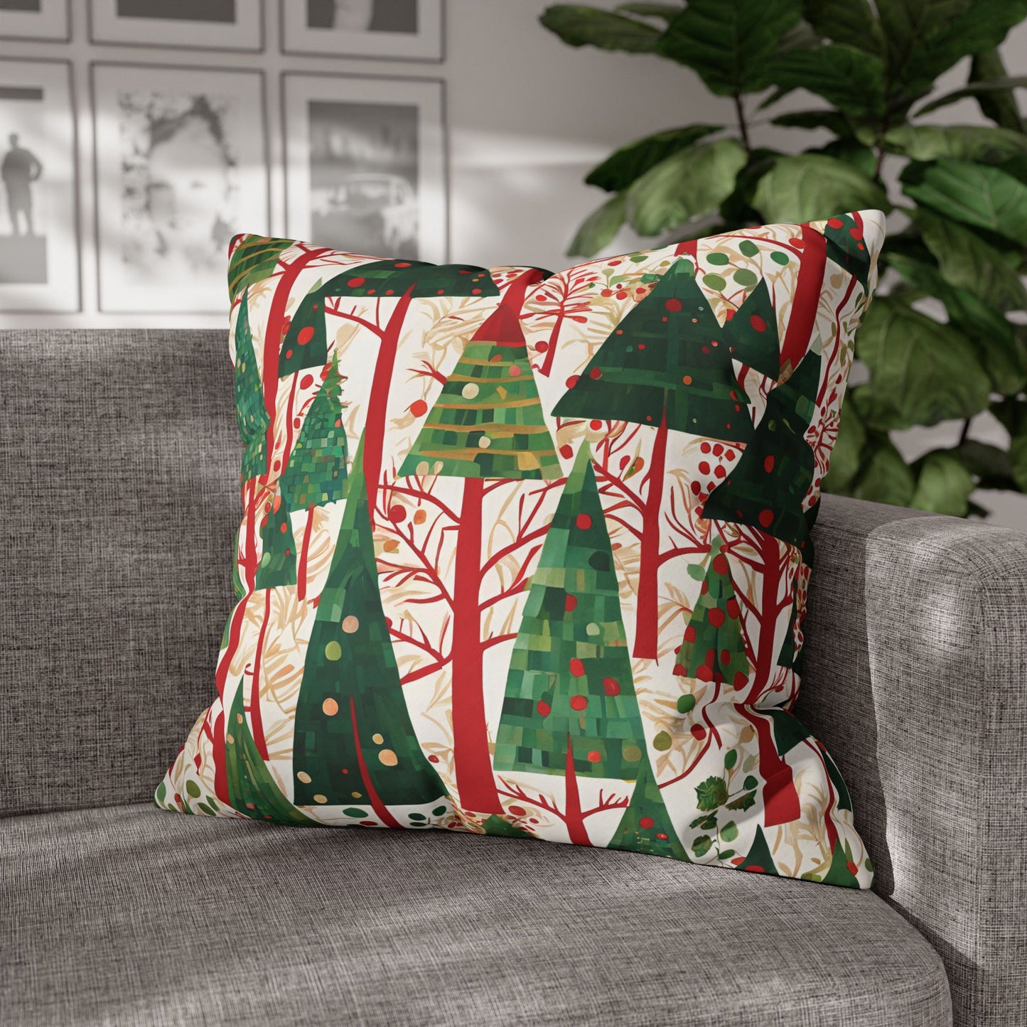 Modern Christmas Trees Square Poly Canvas Pillowcase