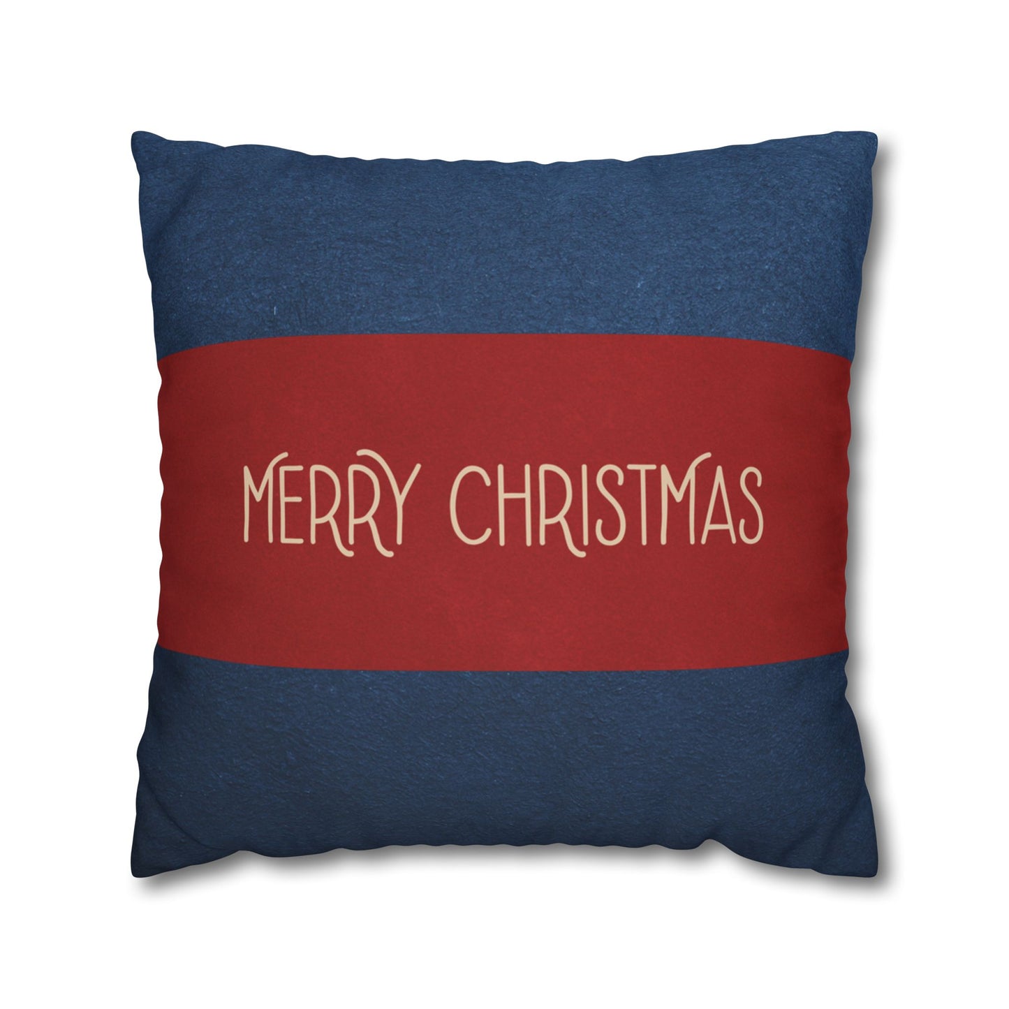 Merry Christmas Red & Navy Square Poly Canvas Pillowcase