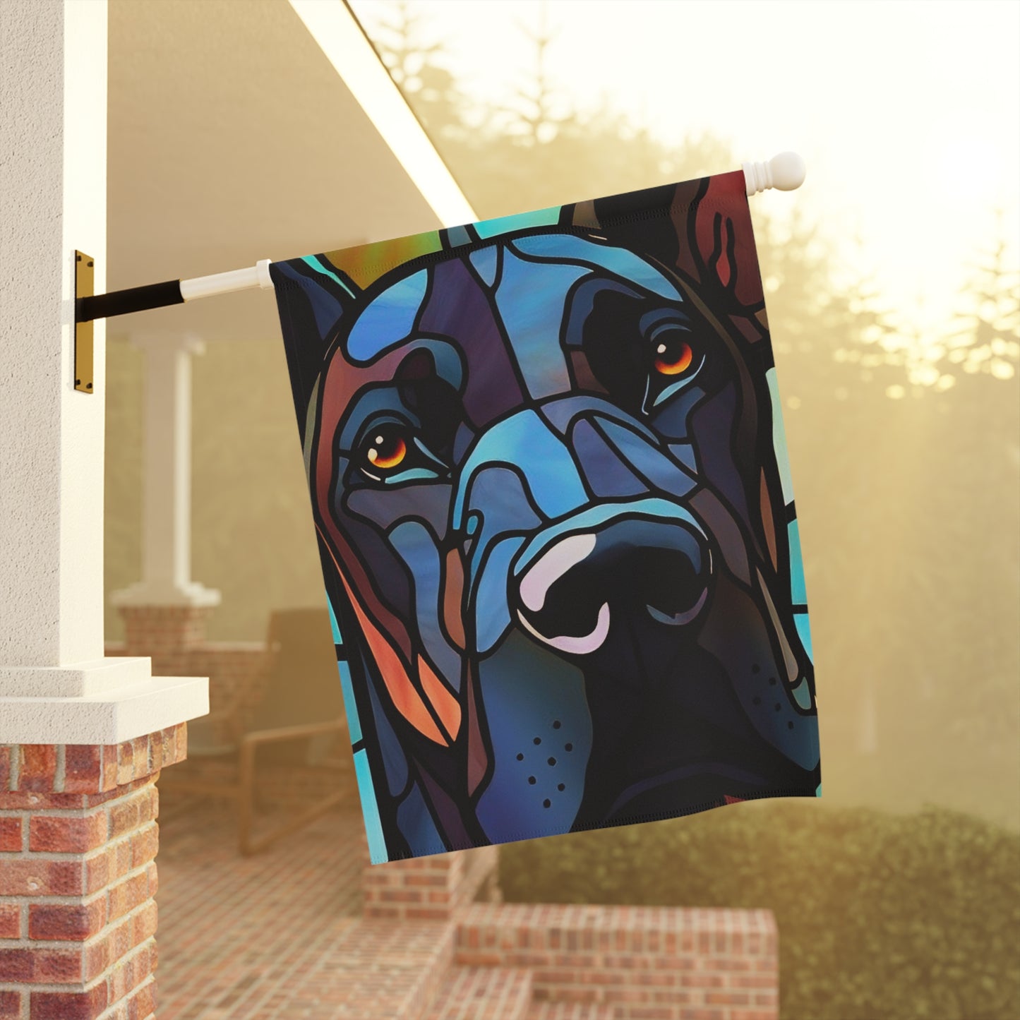 Great Dane Face Stained Glass Look 2-Sided Garden & House Flag/Banner