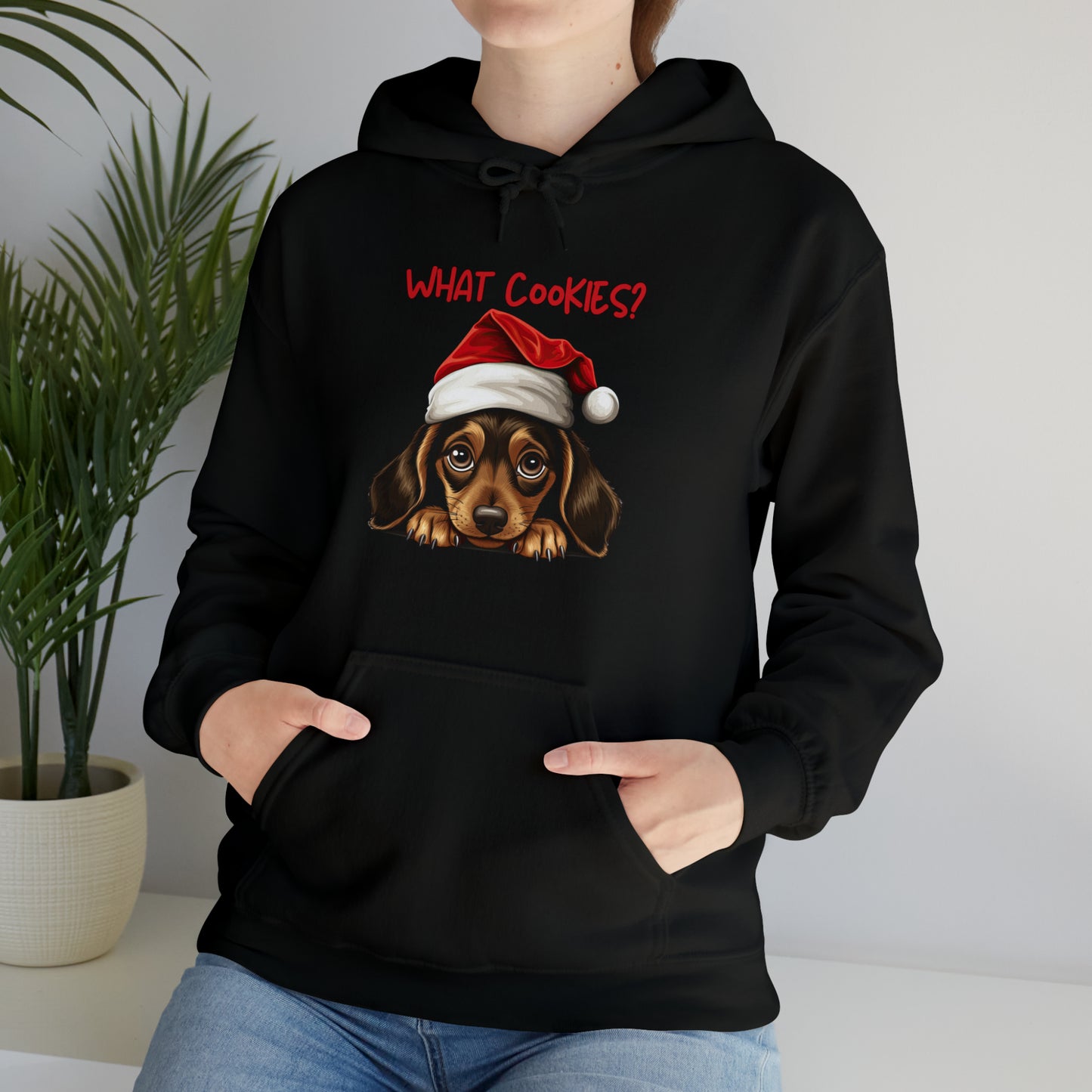 What Cookies? Dachshund in Santa Hat Unisex Heavy Blend™ Hooded Sweatshirt