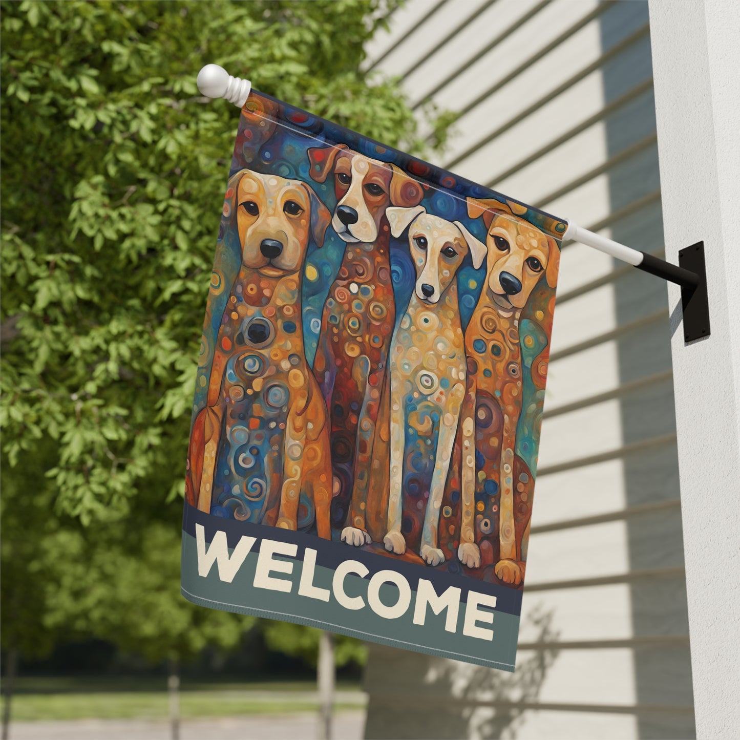 Canine Quartet Welcome 2-Sided Garden & House Flag/Banner