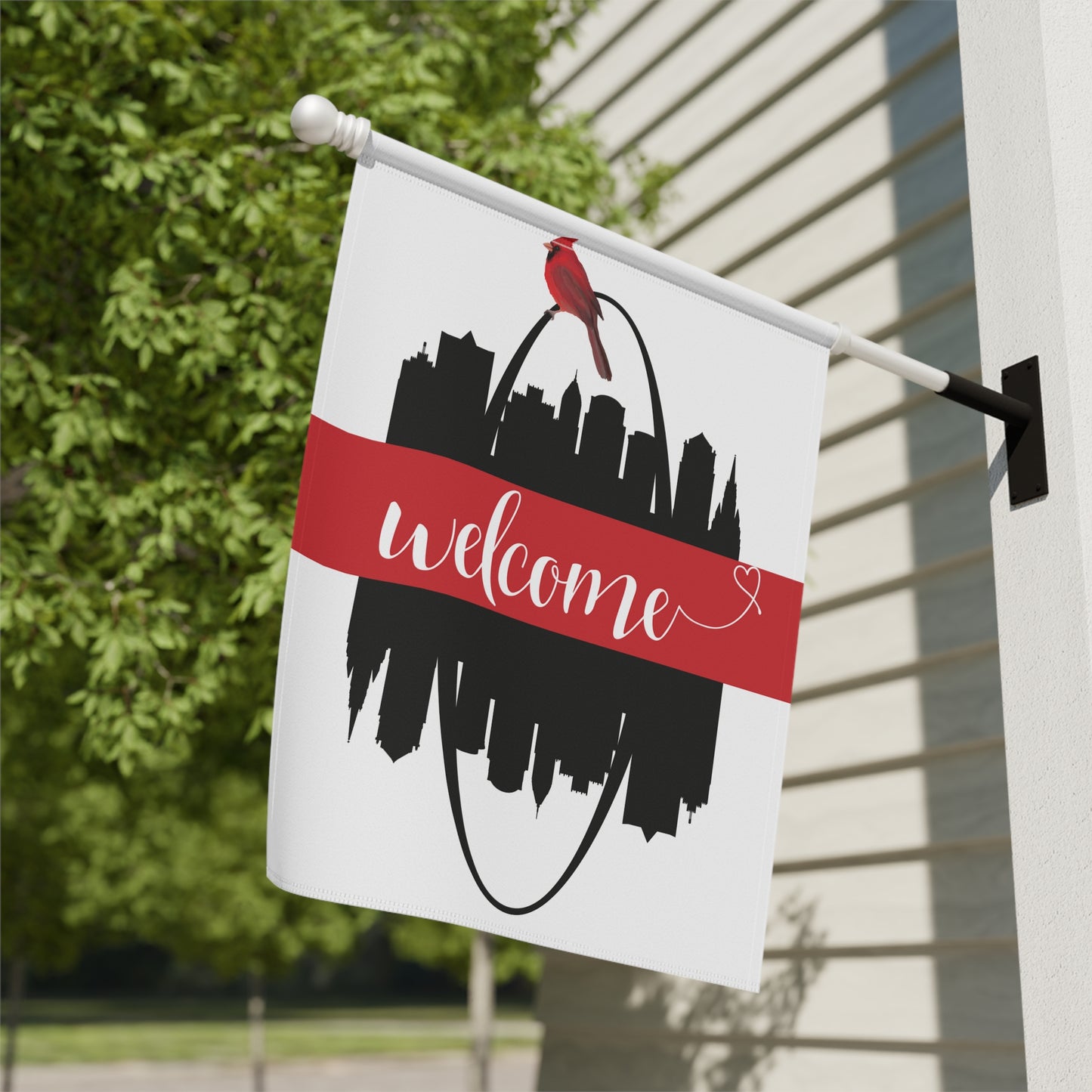 Saint Louis (STL) Skyline with Cardinal Welcome 2-Sided Garden & House Flag/Banner