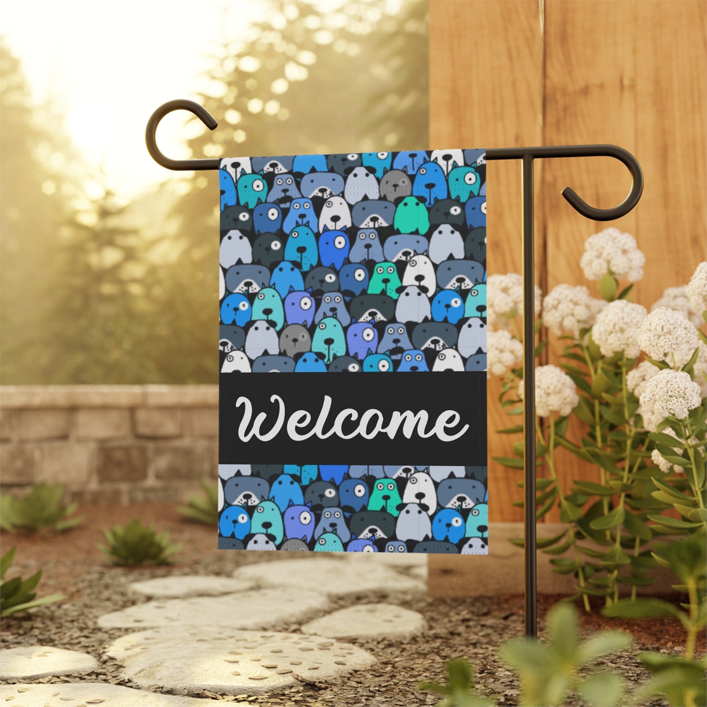 Blue Pups Welcome 2-Sided Garden & House Flag/Banner