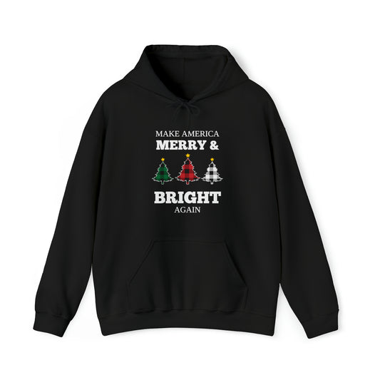 Plaid Trees Make America Merry & Bright Again Unisex Heavy Blend™ Hooded Sweatshirt