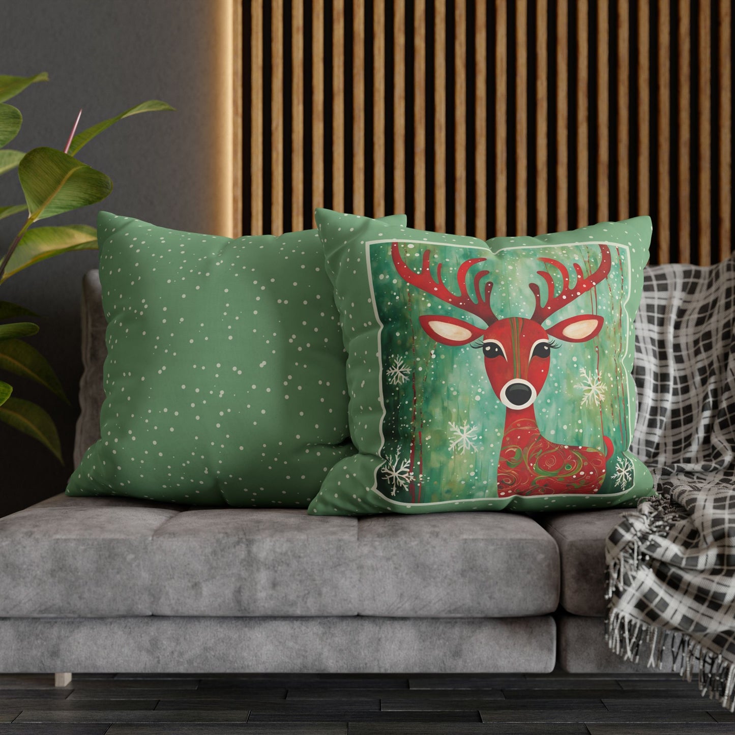 Red Reindeer Square Poly Canvas Pillowcase