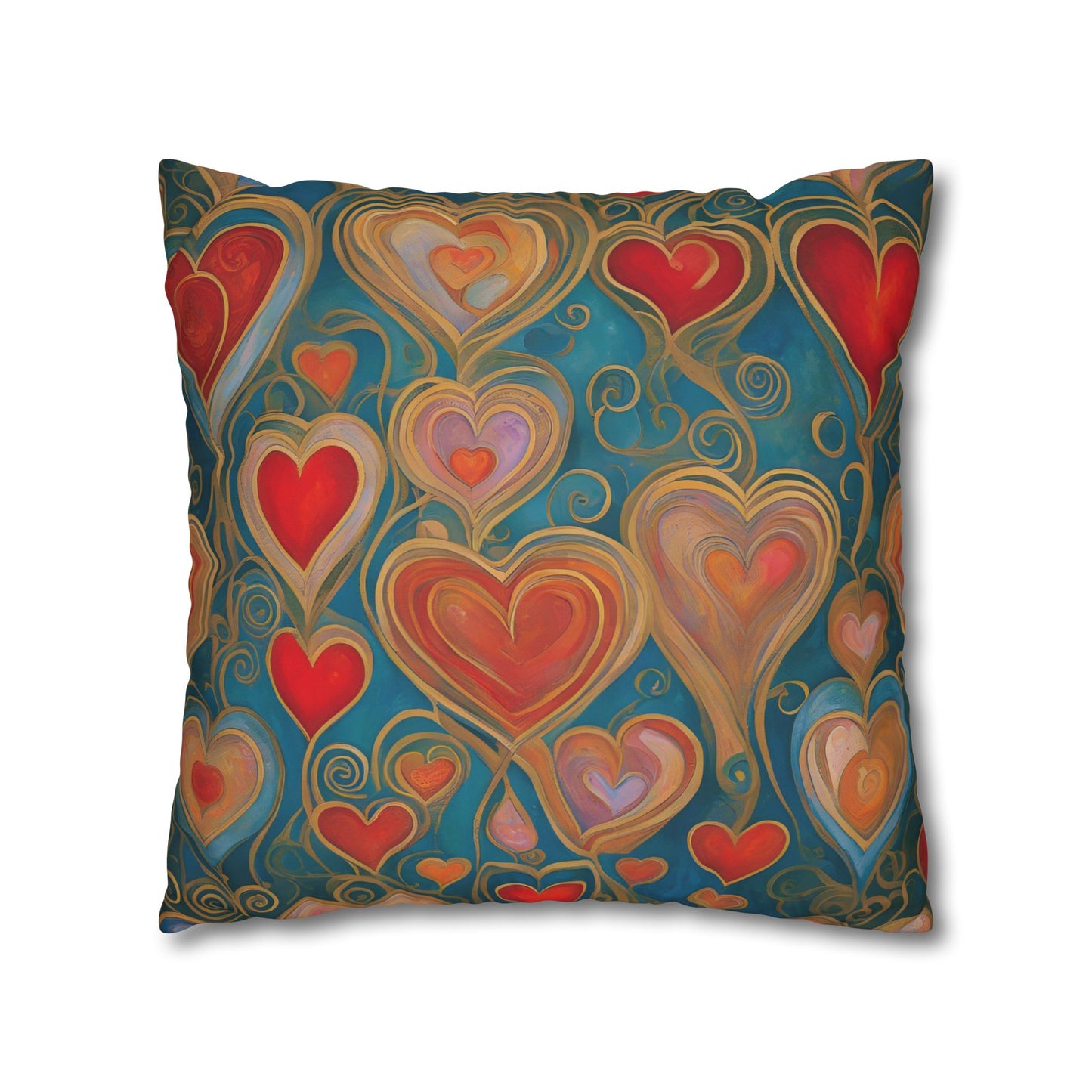 Many Hearts Square Poly Canvas Pillowcase