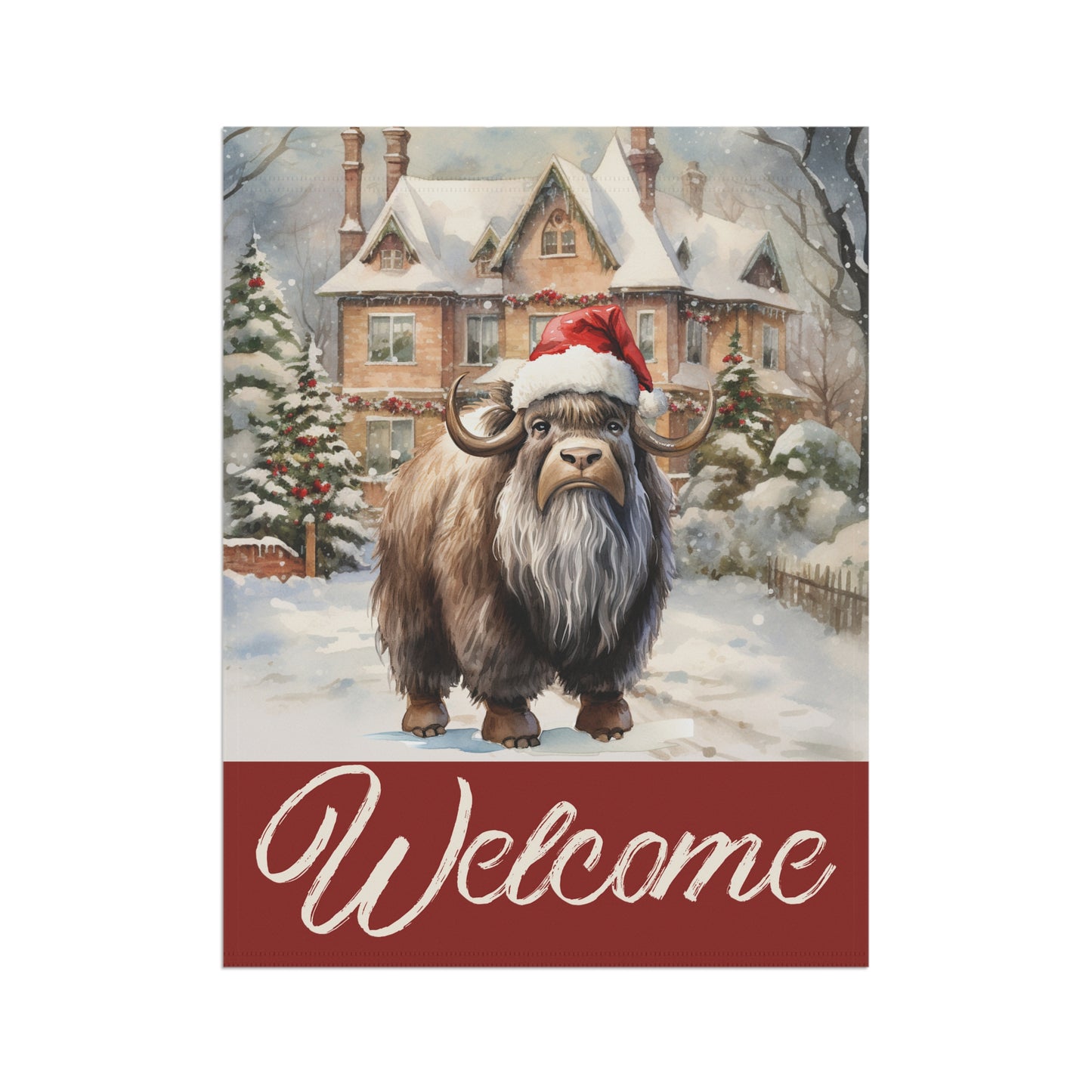 Ox in Santa Hat Welcome 2-Sided Garden & House Flag/Banner