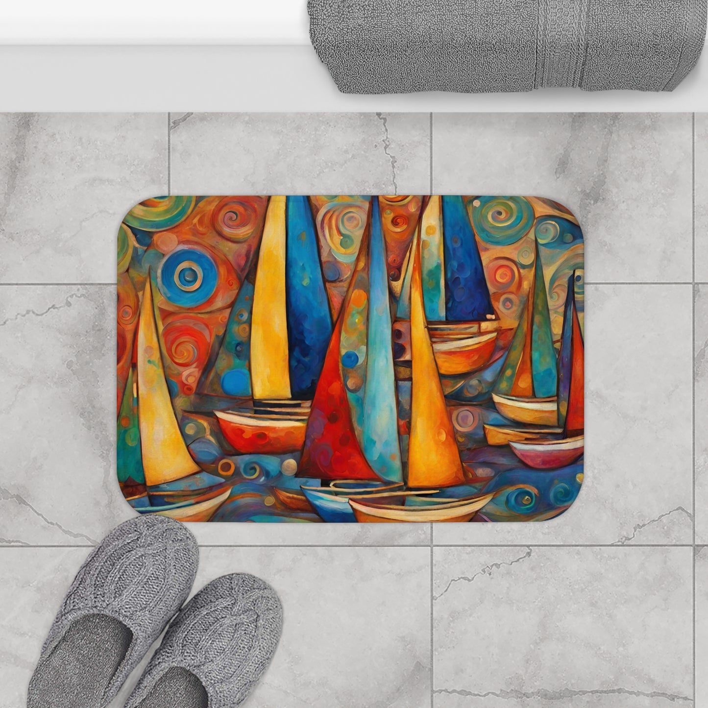 Colorful Sailboats Microfiber Bath Mat