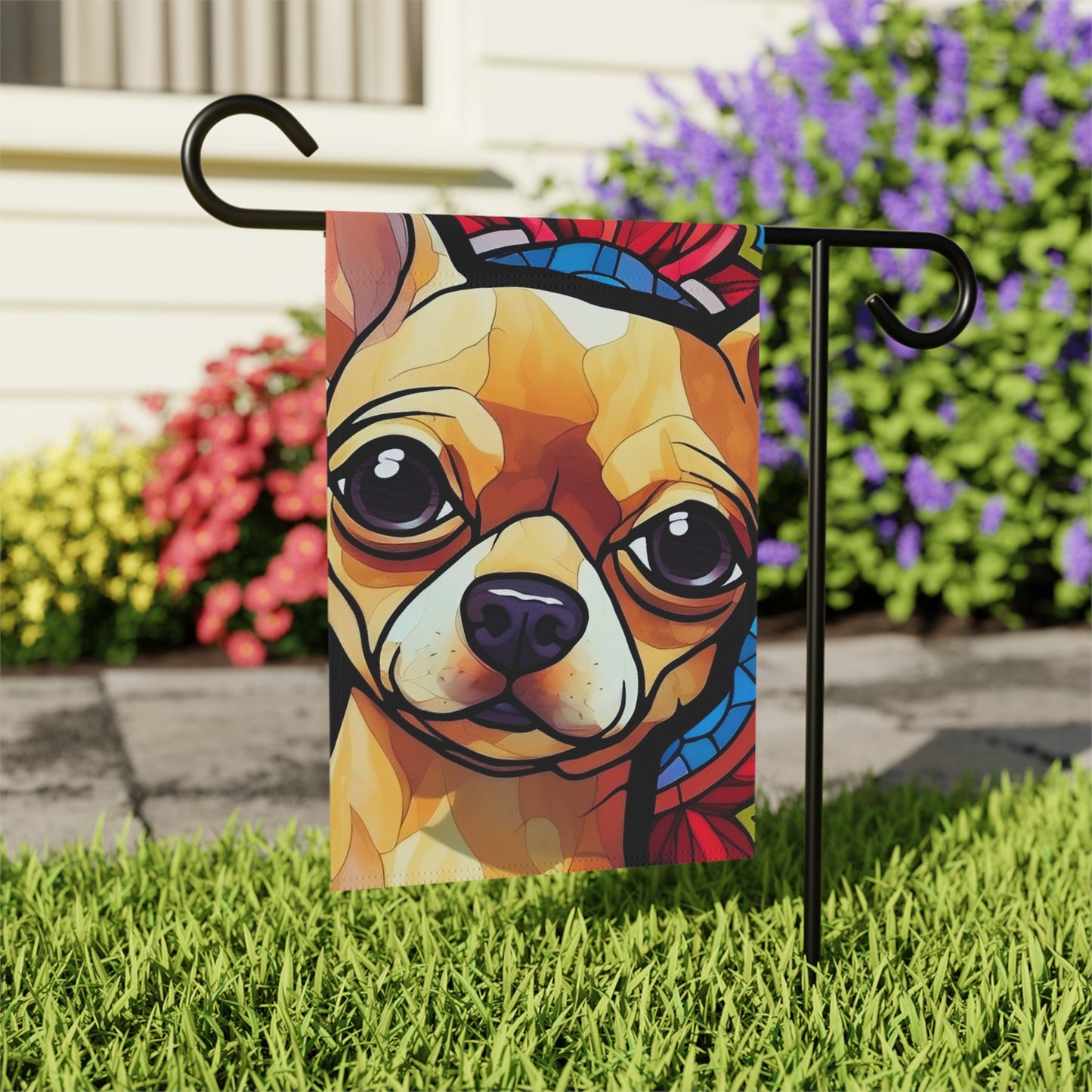 Chihuahua Face Stained Glass Look 2-Sided Garden & House Flag/Banner